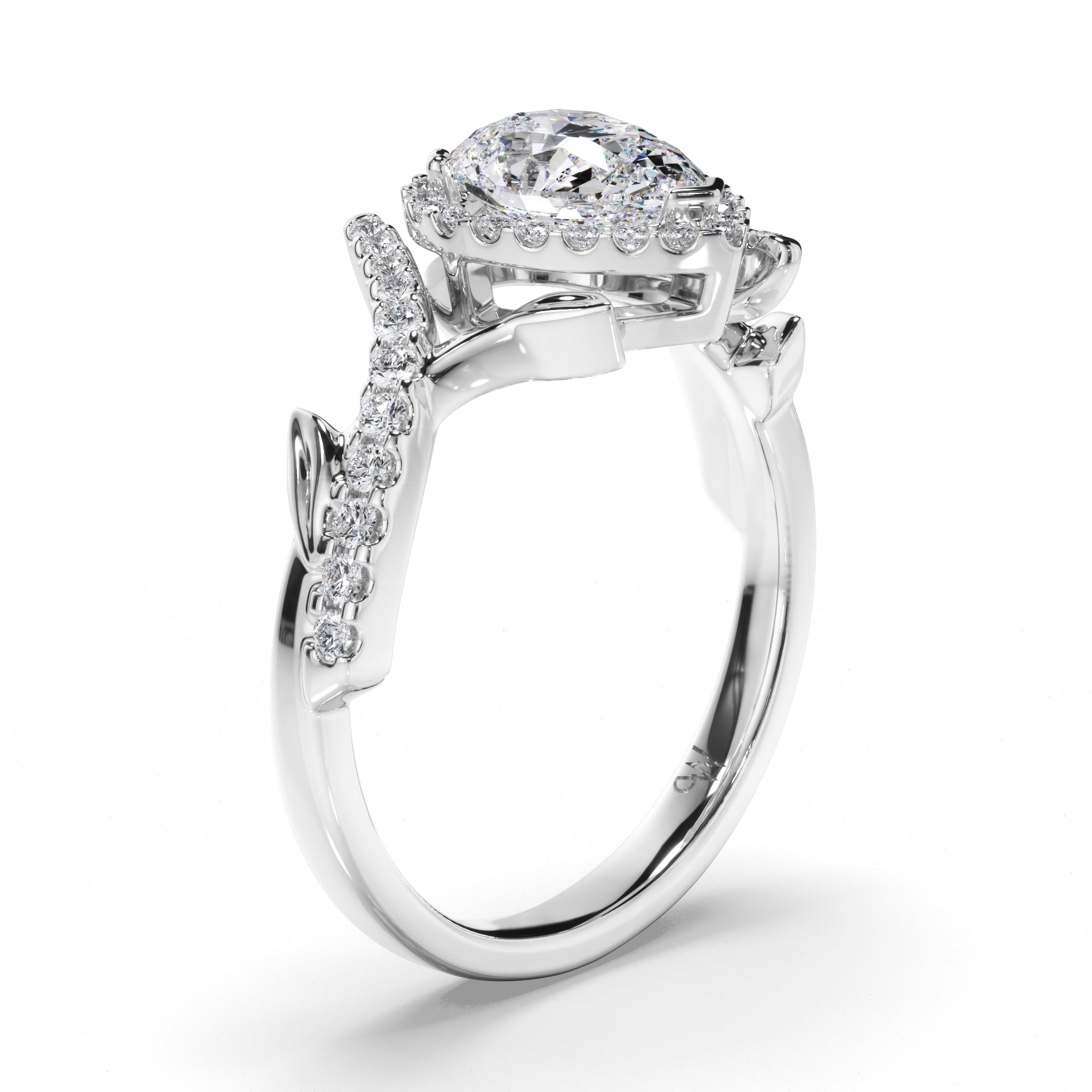 Pear Diamond Engagement Ring with Vine Details and Diamond Band