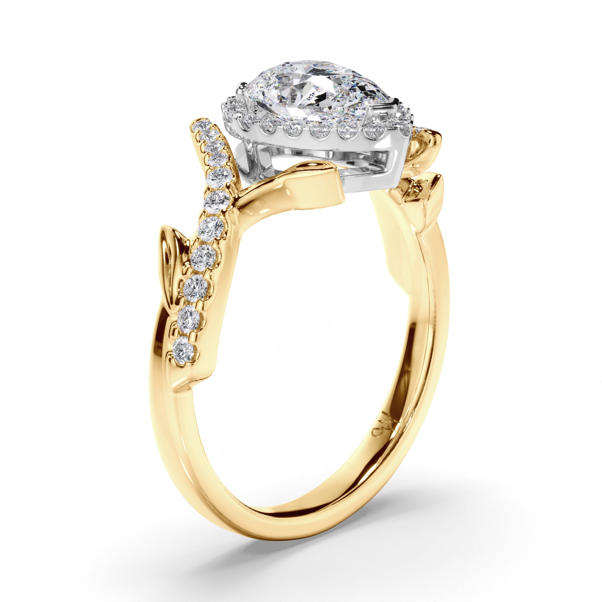 Pear Diamond Engagement Ring with Vine Details and Diamond Band