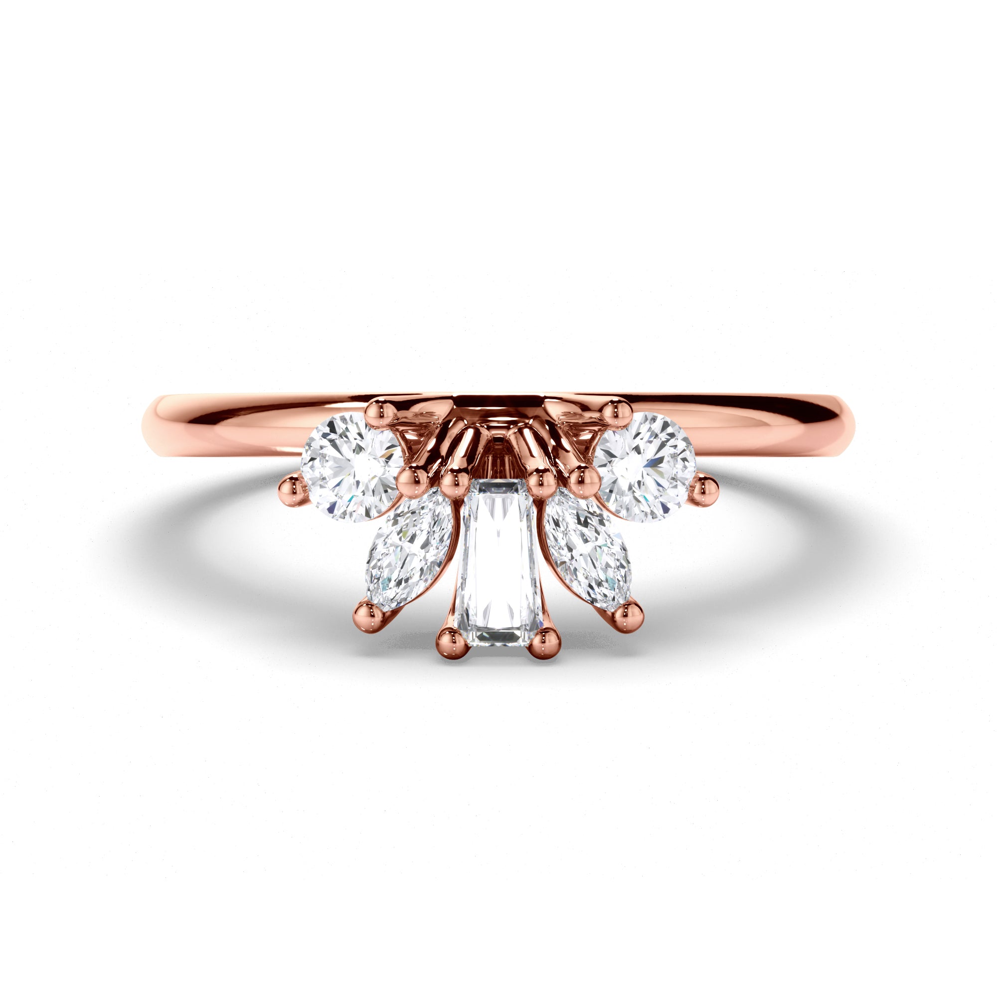 Curved Round, Baguette, and Round Brilliant Diamond Wedding Ring