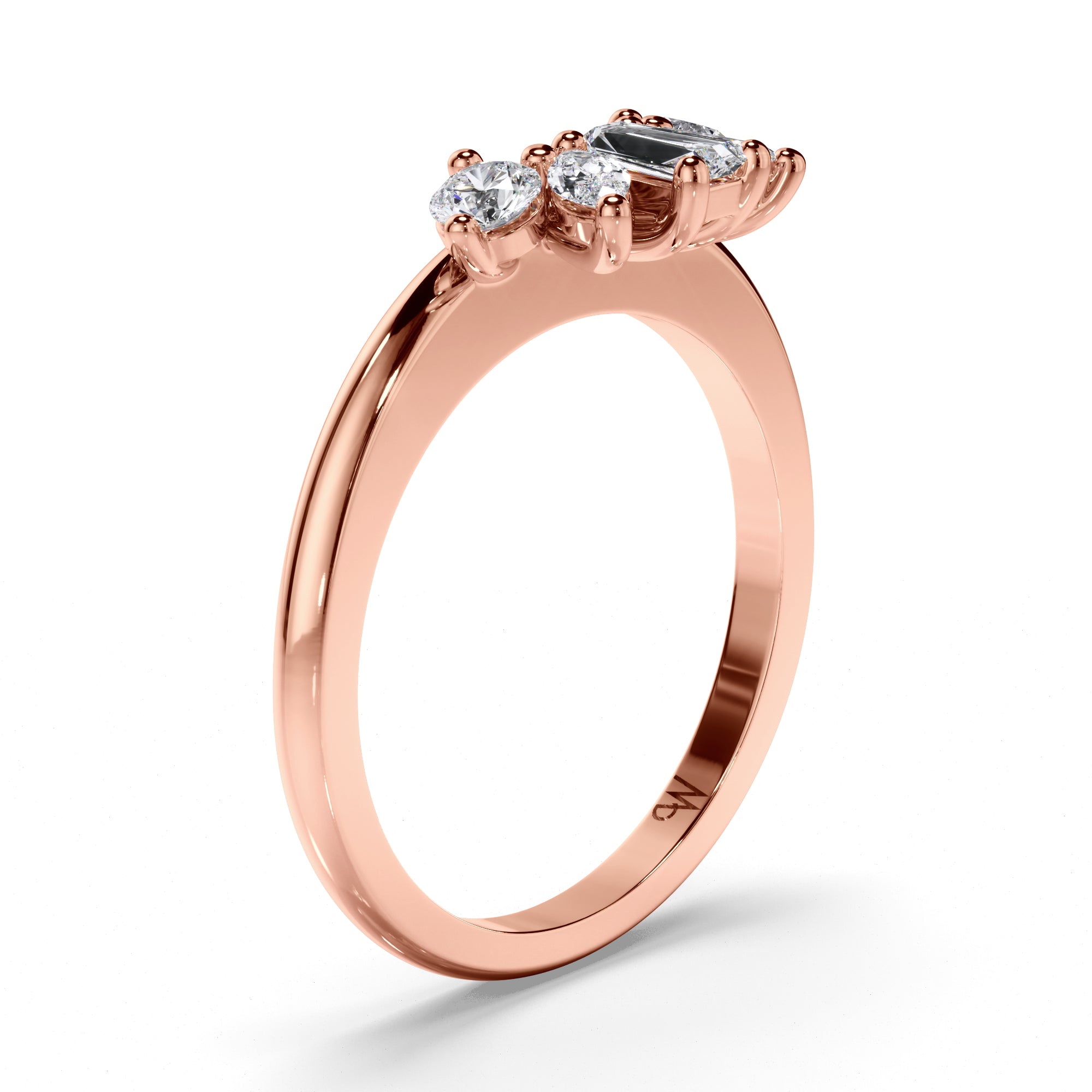 Curved Round, Baguette, and Round Brilliant Diamond Wedding Ring