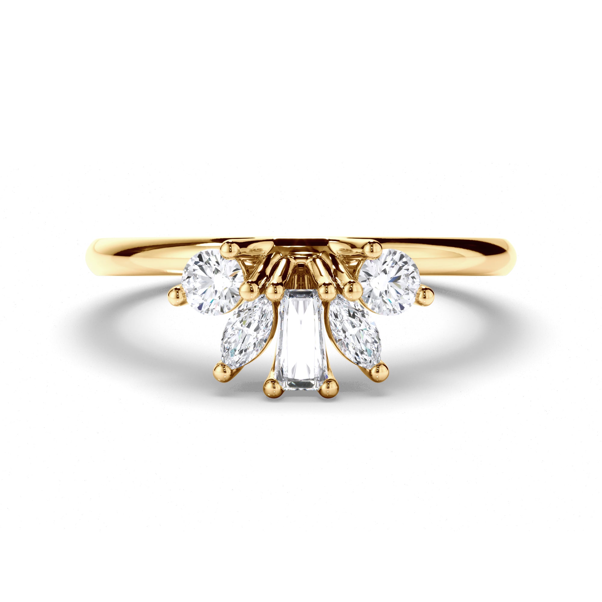 Curved Round, Baguette, and Round Brilliant Diamond Wedding Ring