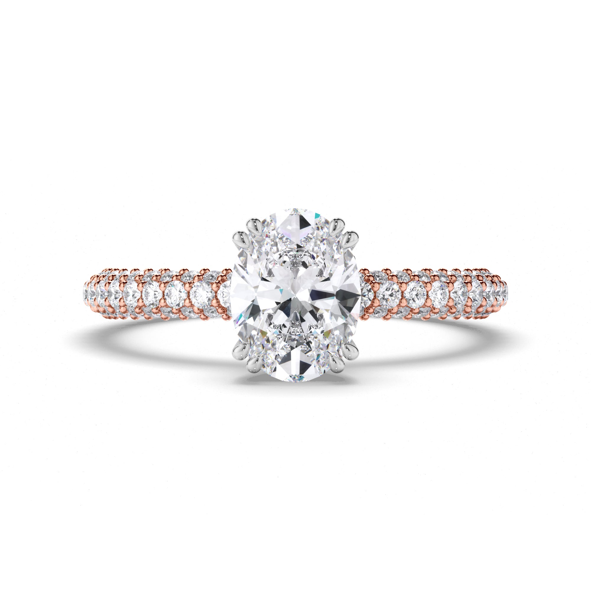 Oval Diamond Engagement Ring with Hidden Halo and Pave Band