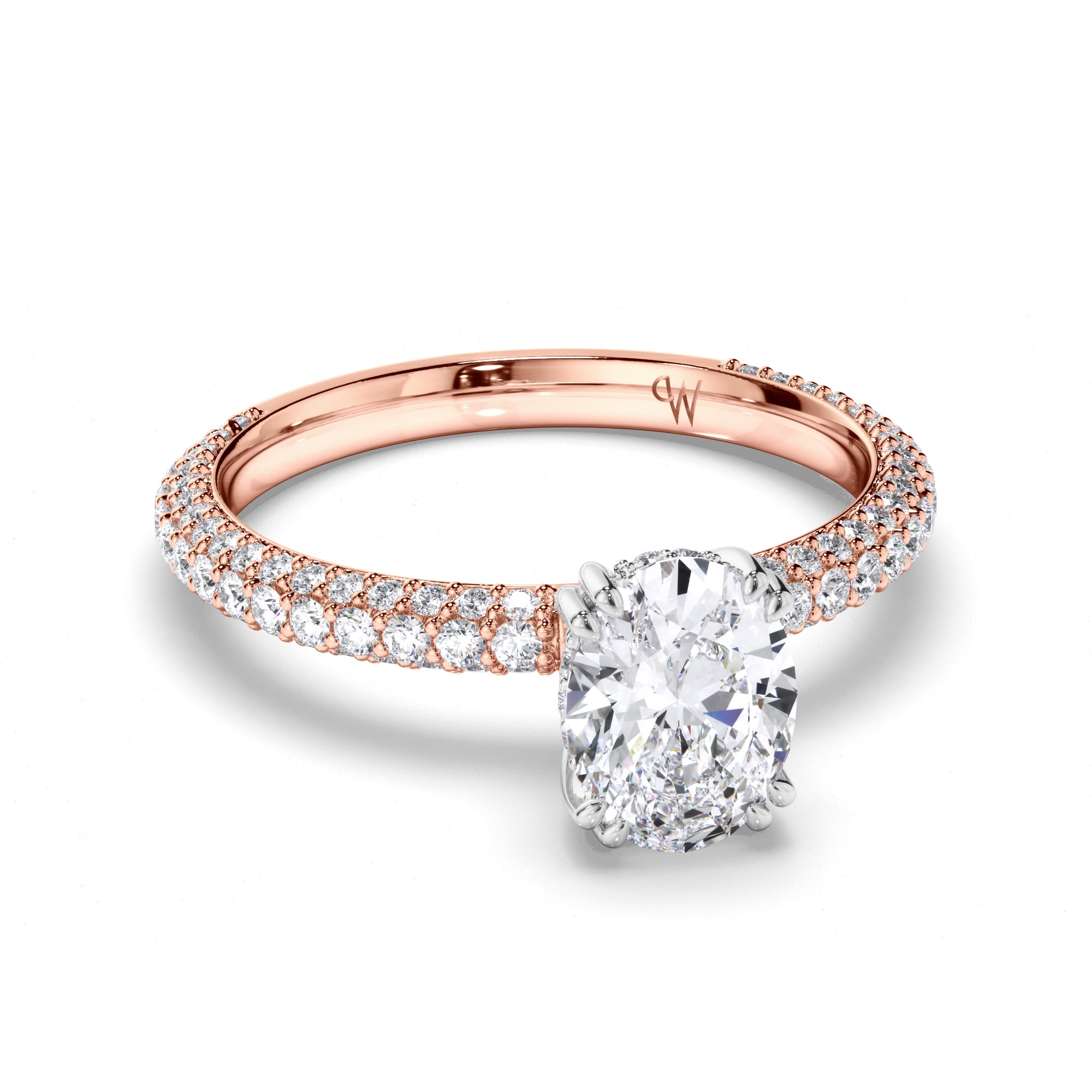 Oval Diamond Engagement Ring with Hidden Halo and Pave Band