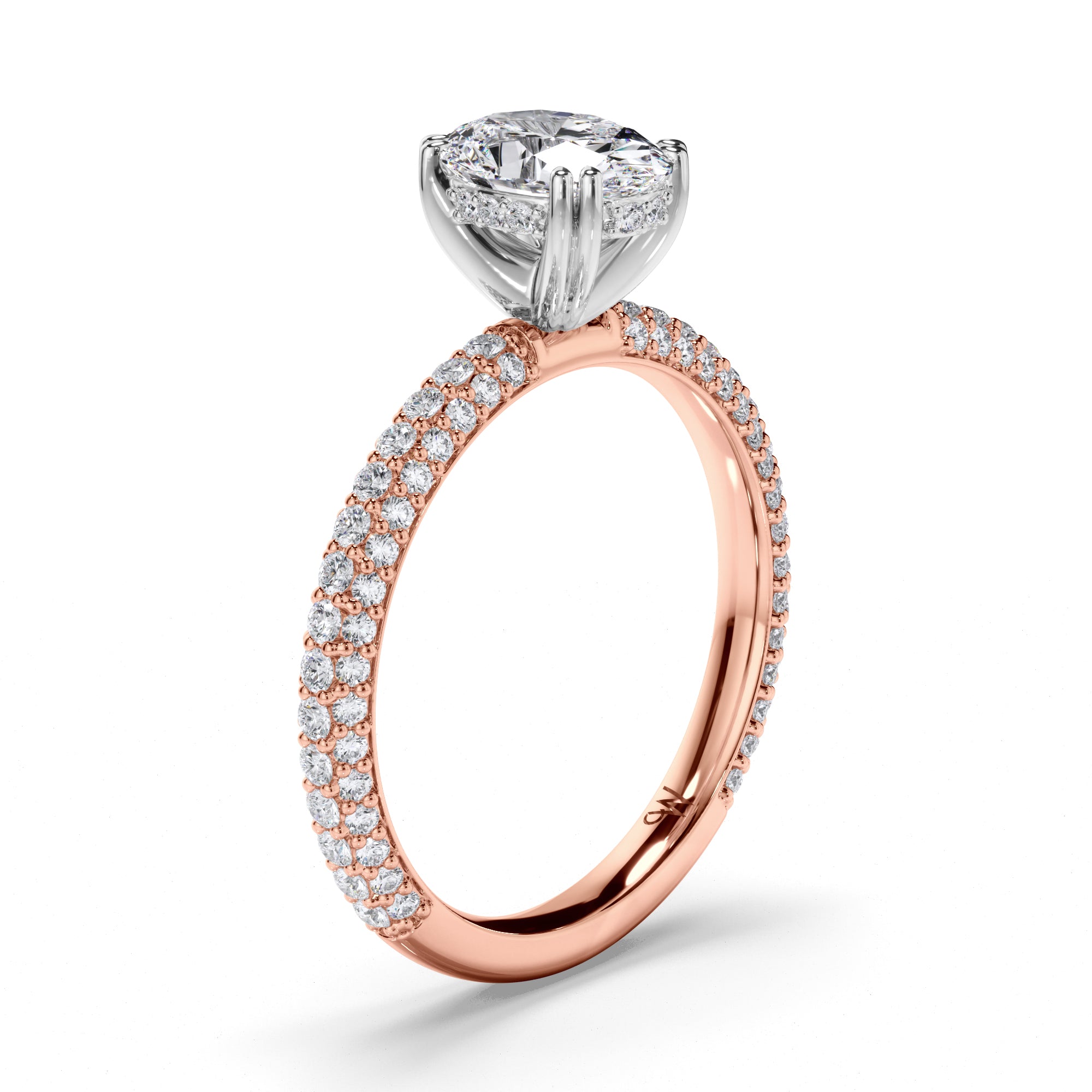 Oval Diamond Engagement Ring with Hidden Halo and Pave Band