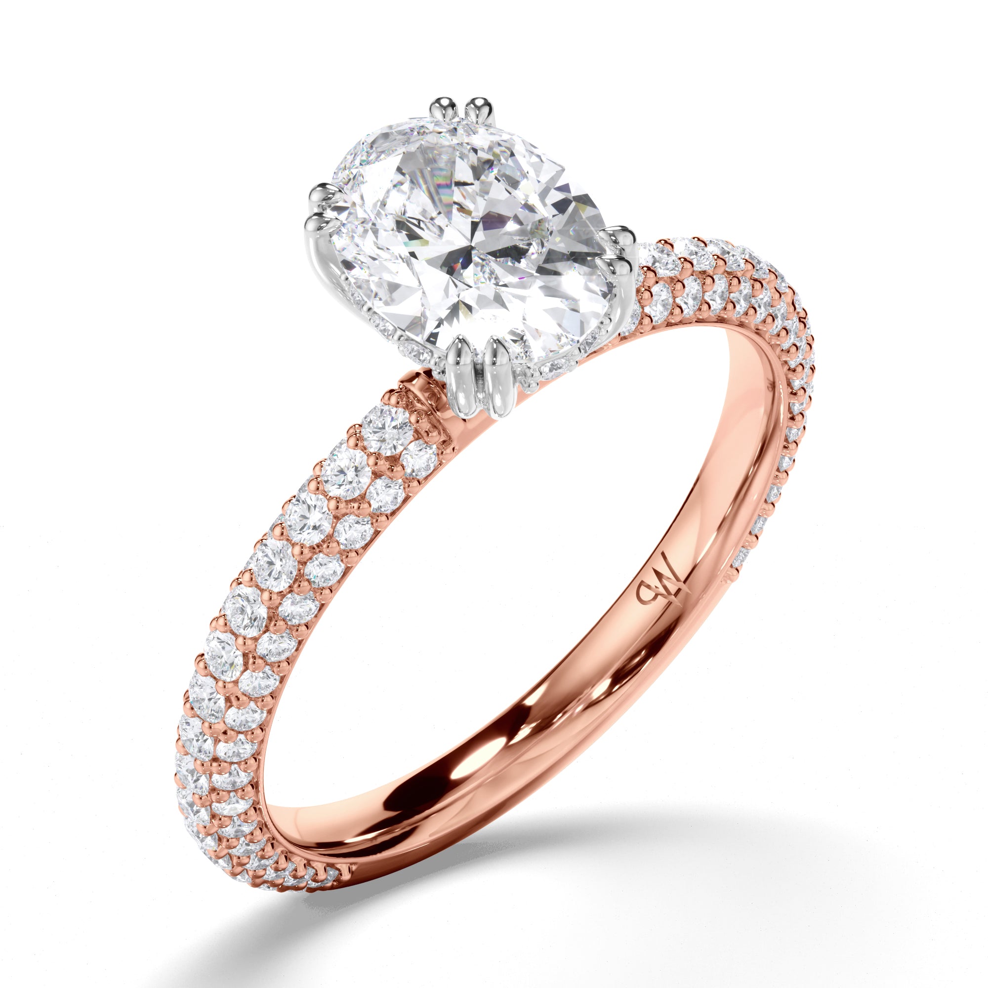 Oval Diamond Engagement Ring with Hidden Halo and Pave Band