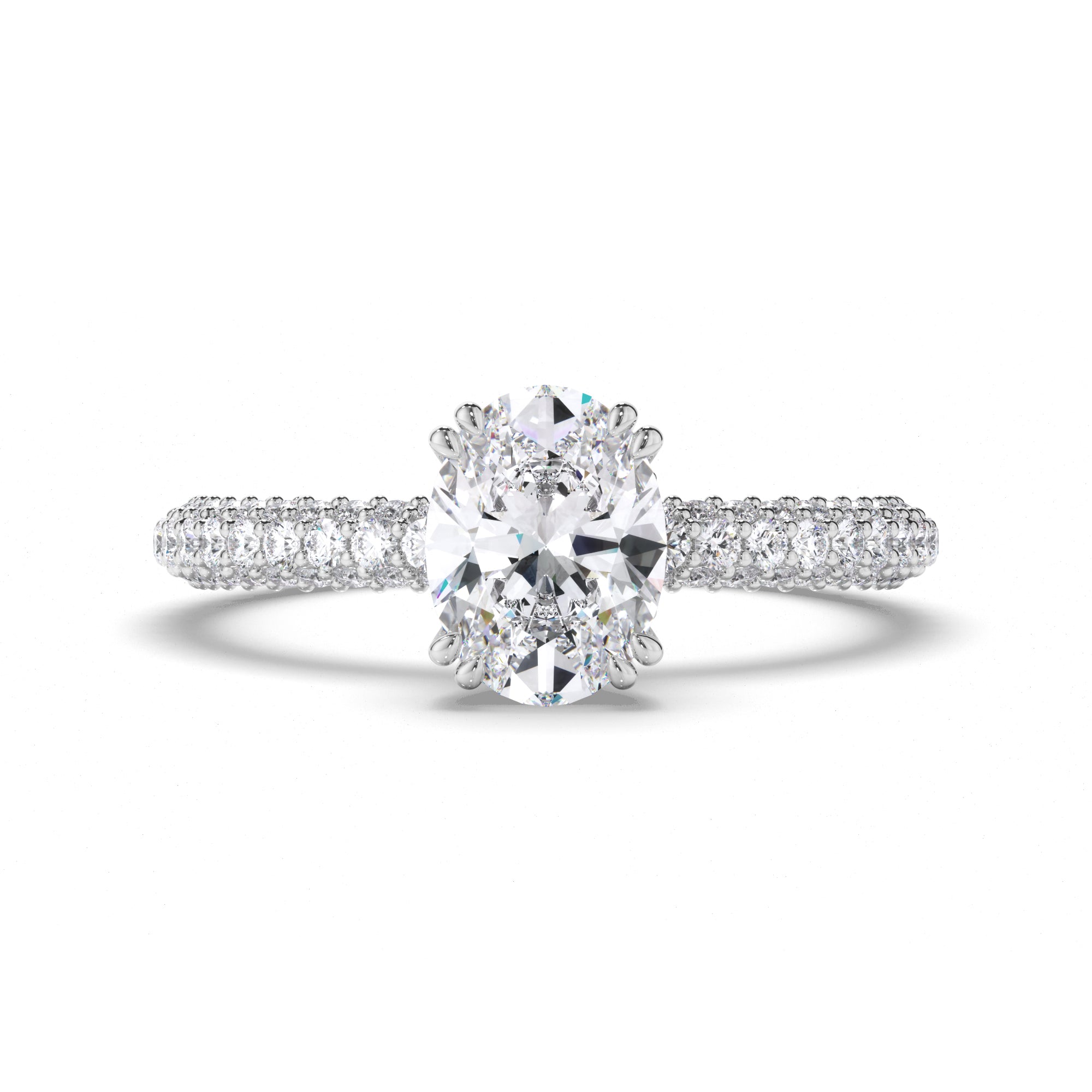 Oval Diamond Engagement Ring with Hidden Halo and Pave Band