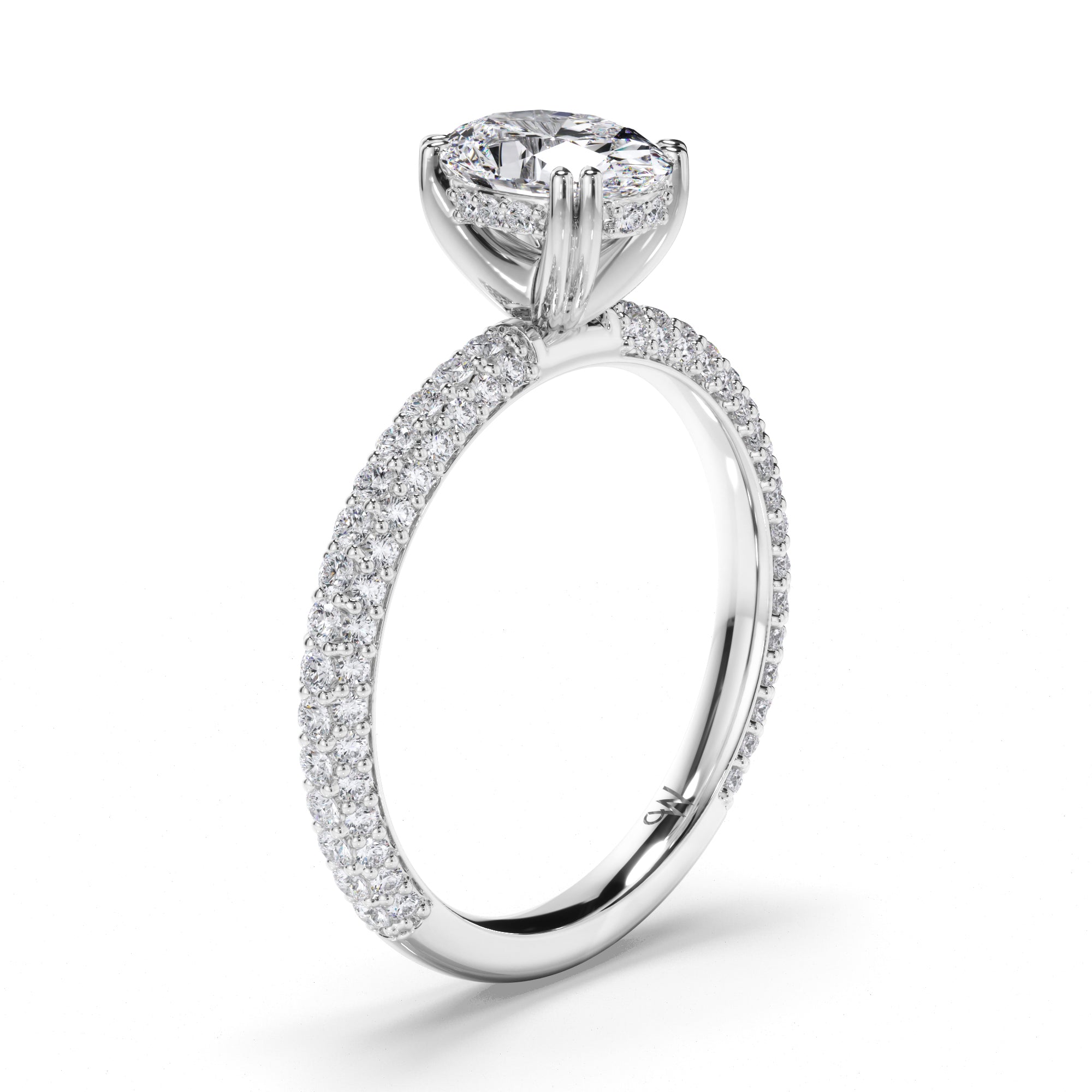 Oval Diamond Engagement Ring with Hidden Halo and Pave Band