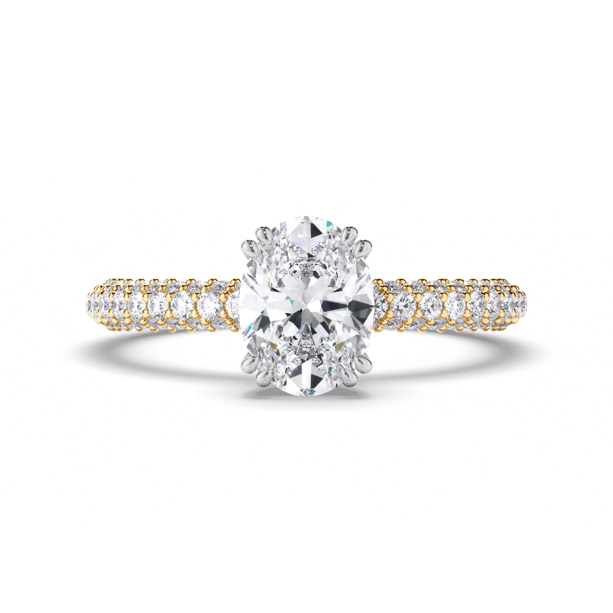 Oval Diamond Engagement Ring with Hidden Halo and Pave Band