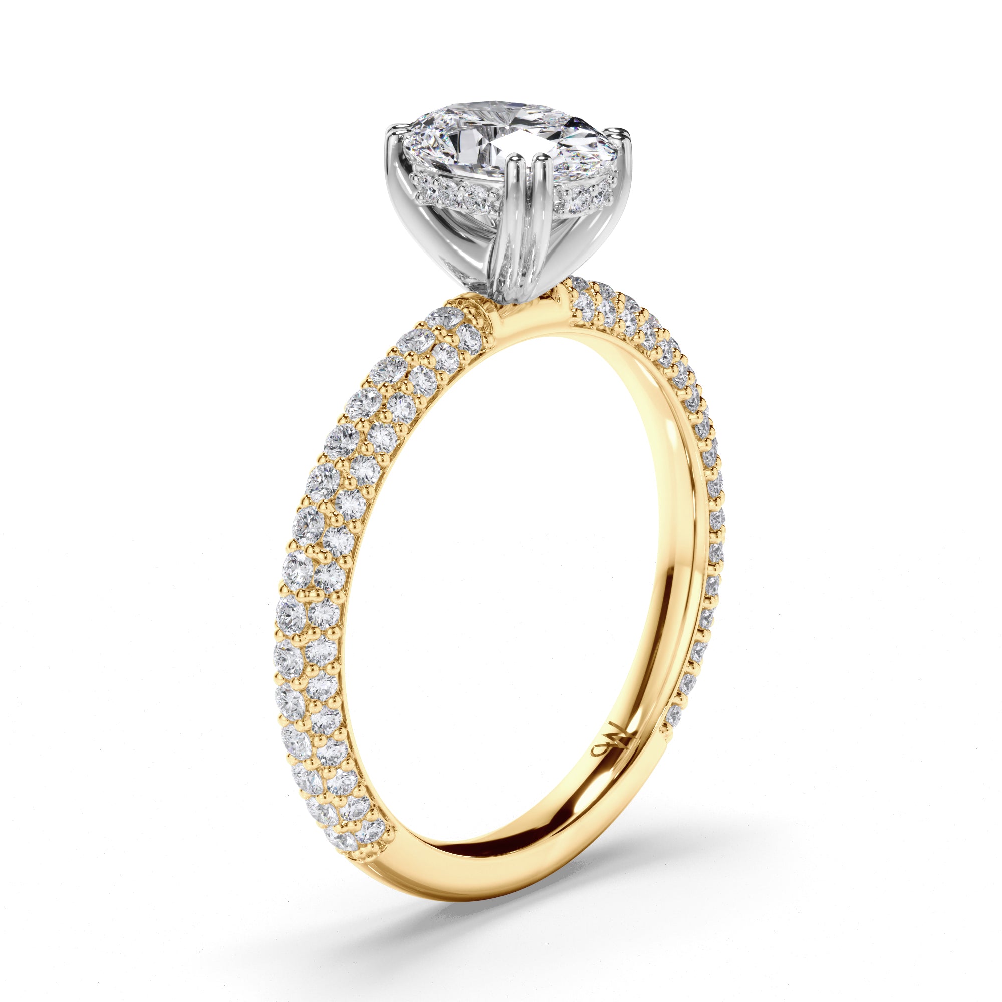 Oval Diamond Engagement Ring with Hidden Halo and Pave Band