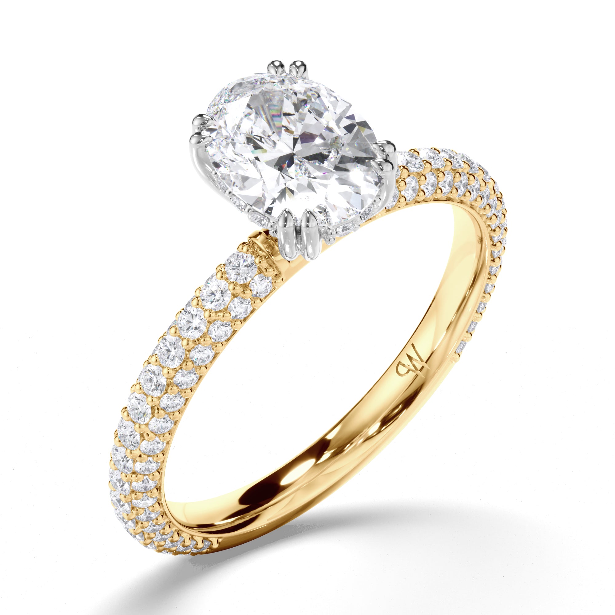 Oval Diamond Engagement Ring with Hidden Halo and Pave Band