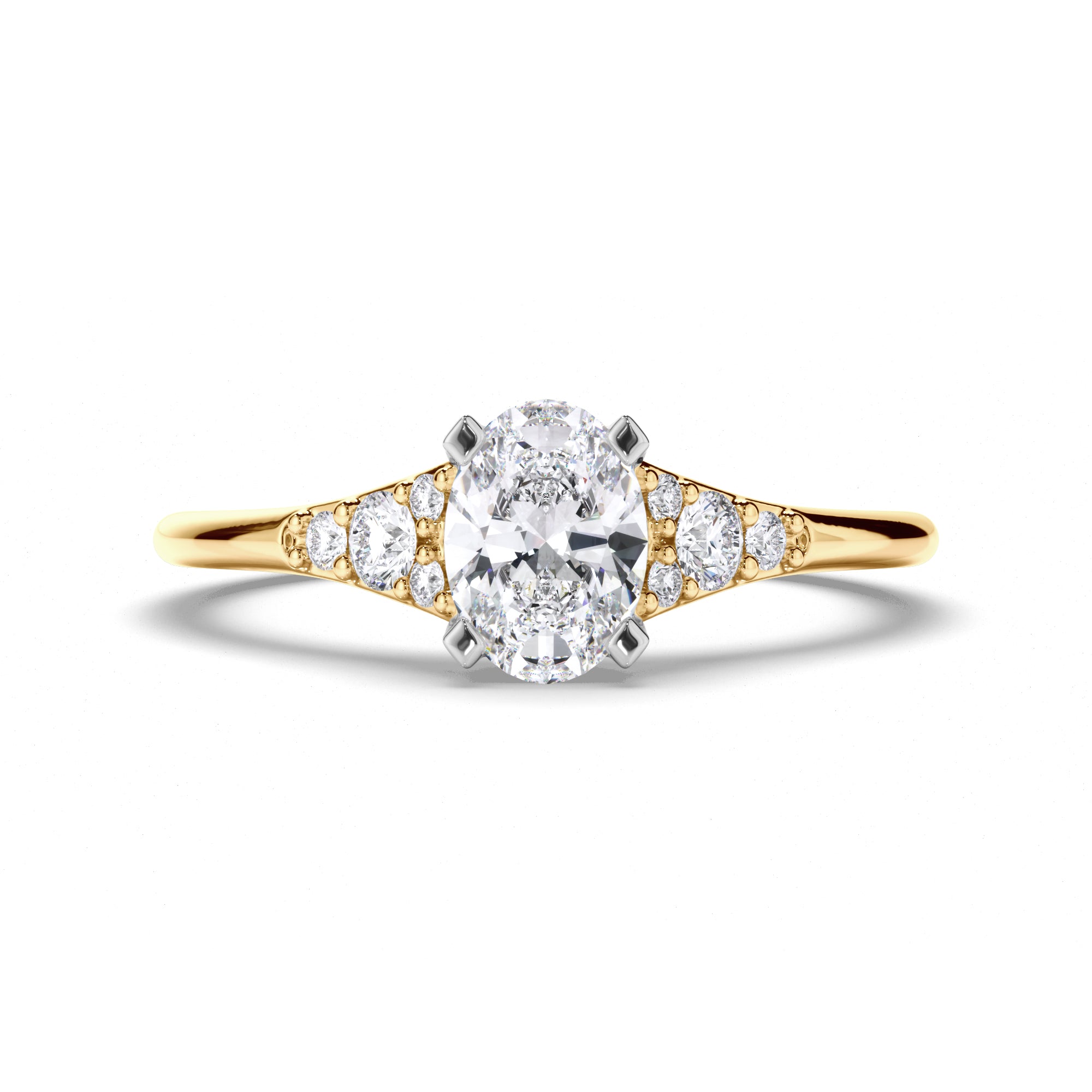 Oval Diamond Engagement Ring with Diamond Cluster Sides