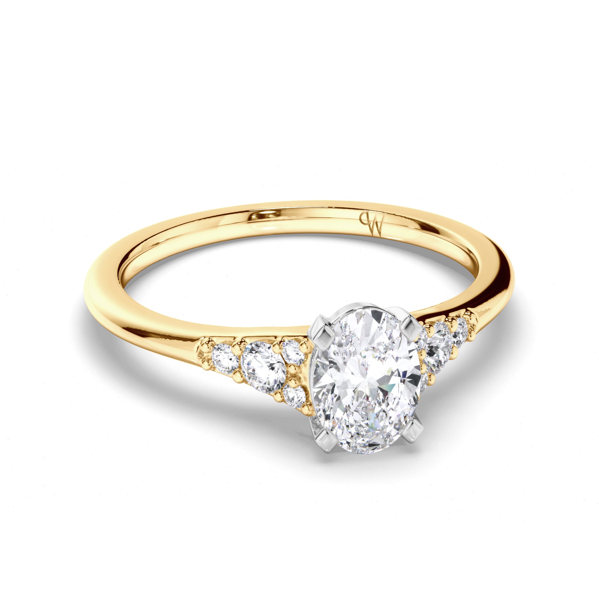 Oval Diamond Engagement Ring with Diamond Cluster Sides