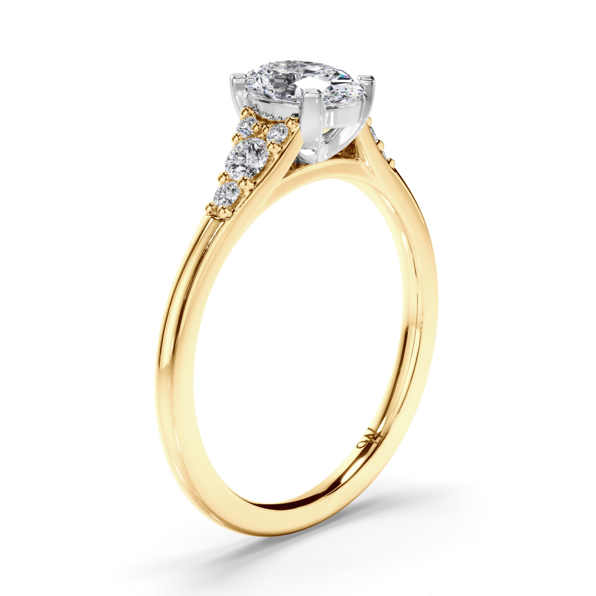 Oval Diamond Engagement Ring with Diamond Cluster Sides
