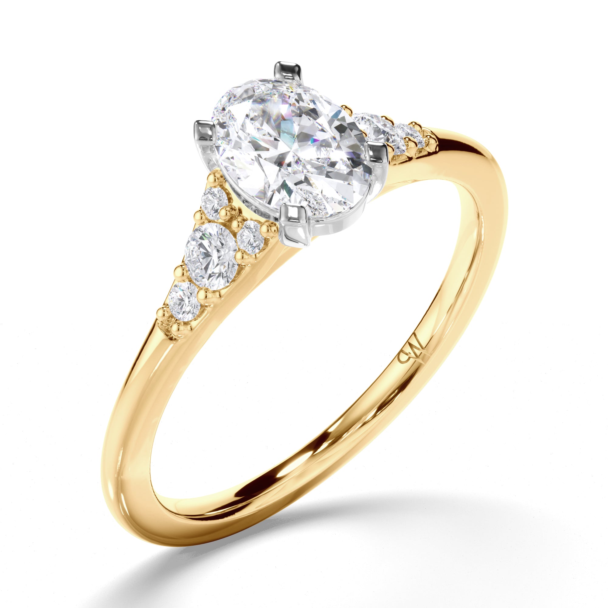 Oval Diamond Engagement Ring with Diamond Cluster Sides