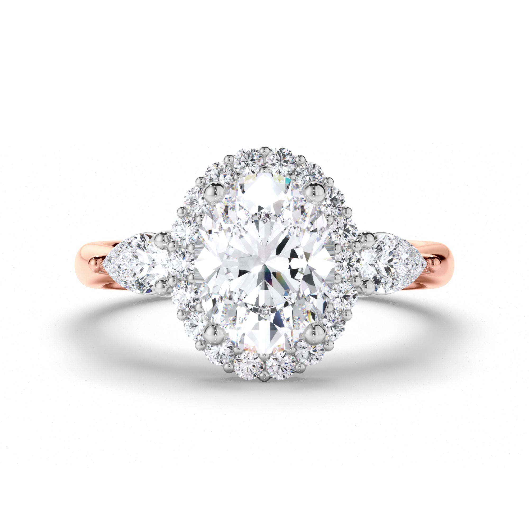 Oval Diamond Engagement Ring with Halo and Pear Sides