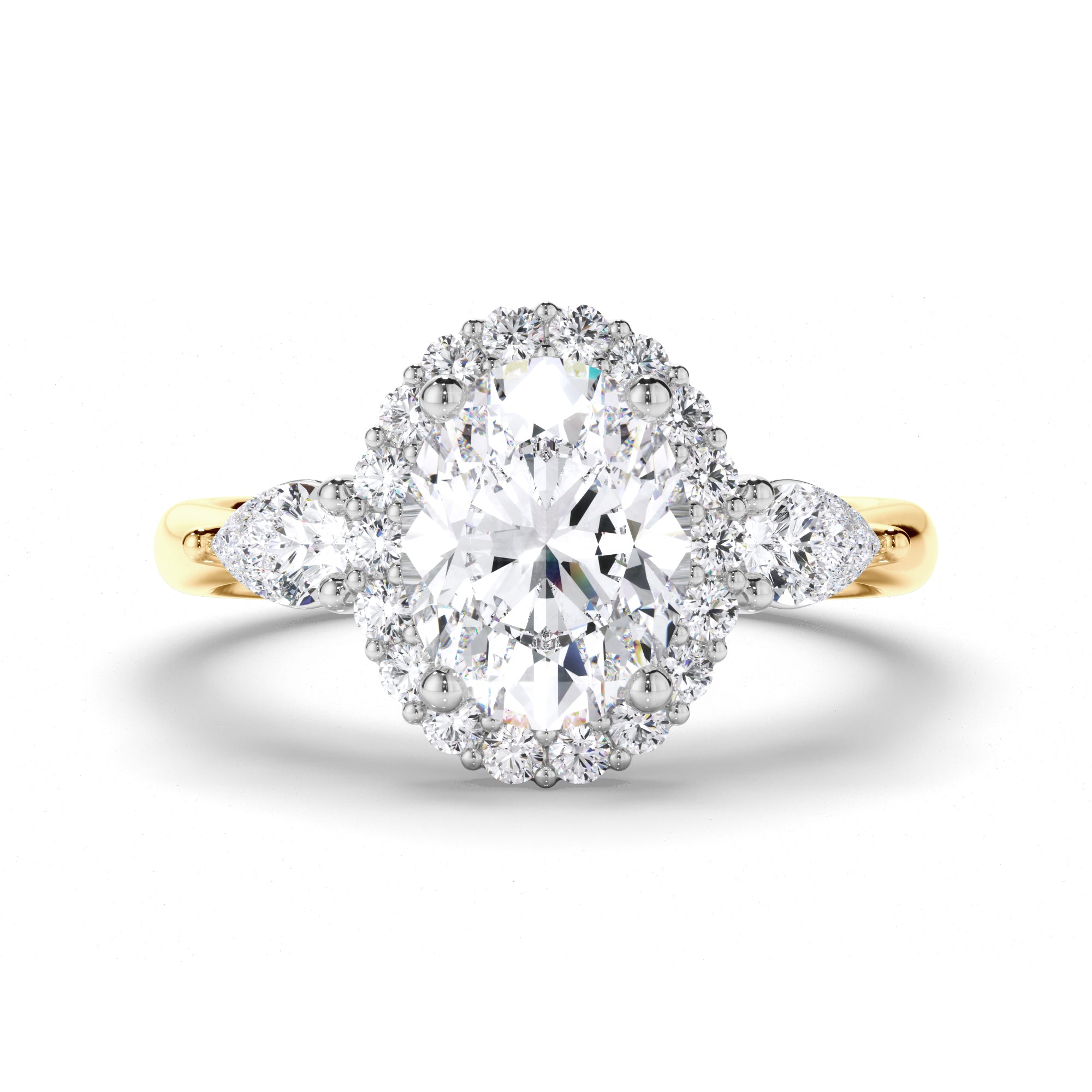 Oval Diamond Engagement Ring with Halo and Pear Sides