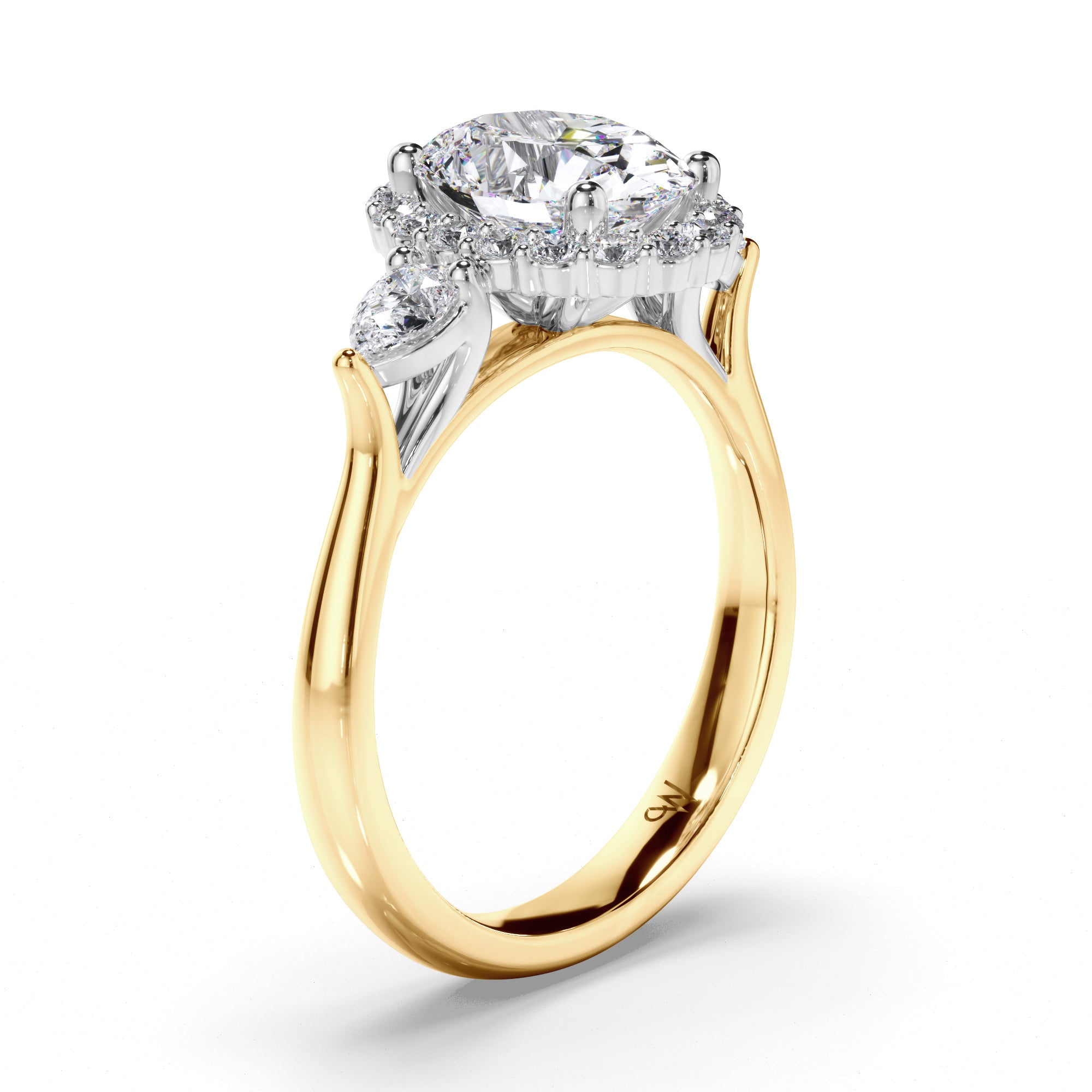 Oval Diamond Engagement Ring with Halo and Pear Sides