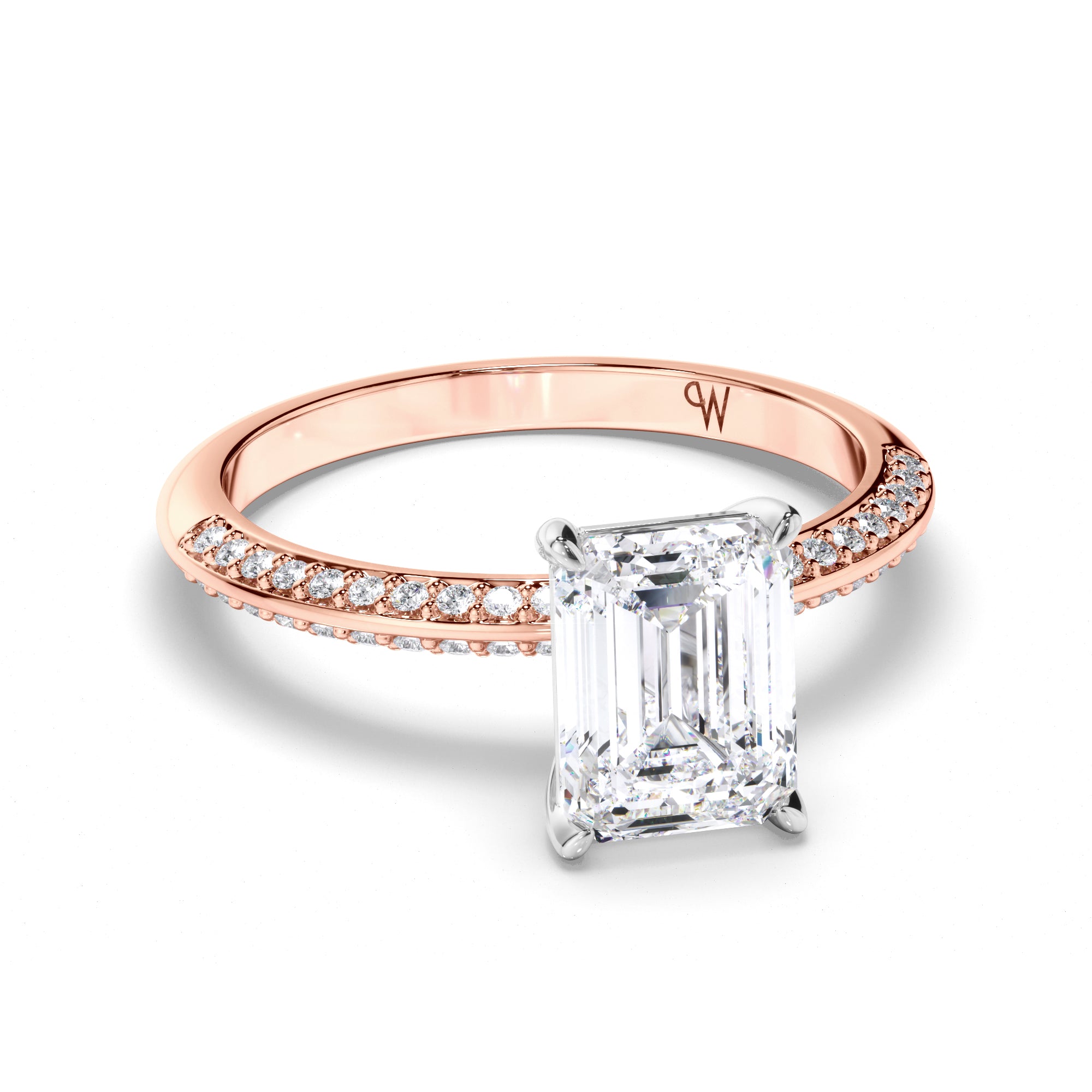 Emerald Cut Diamond Engagement Ring with Pave Band