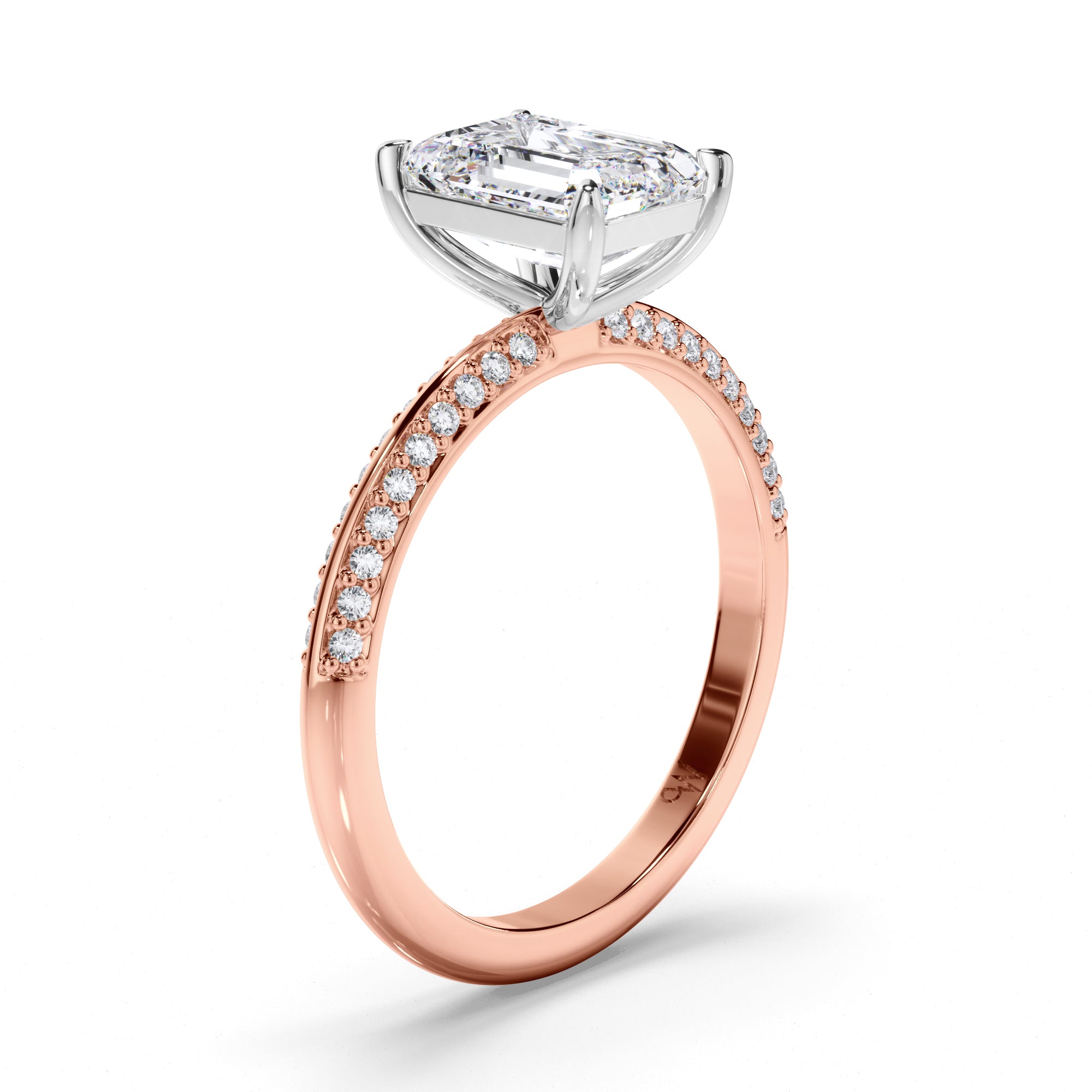Emerald Cut Diamond Engagement Ring with Pave Band