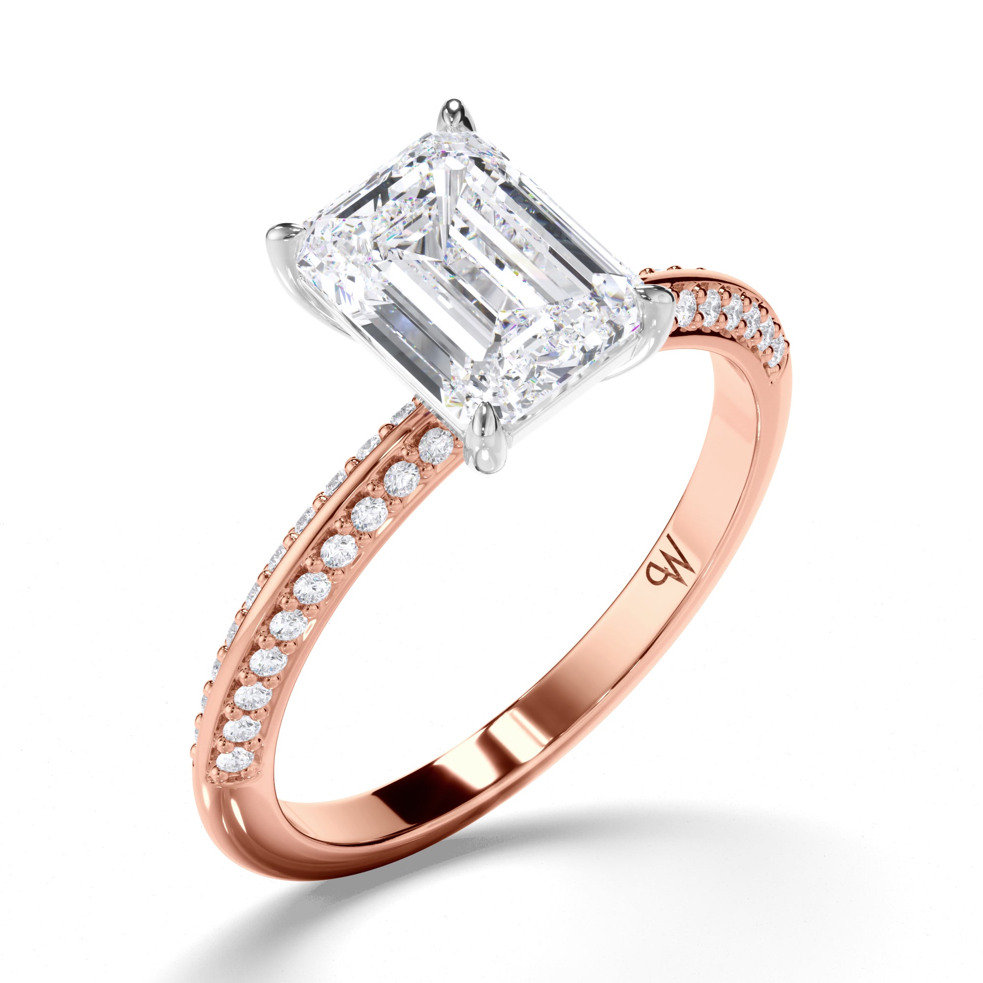 Emerald Cut Diamond Engagement Ring with Pave Band