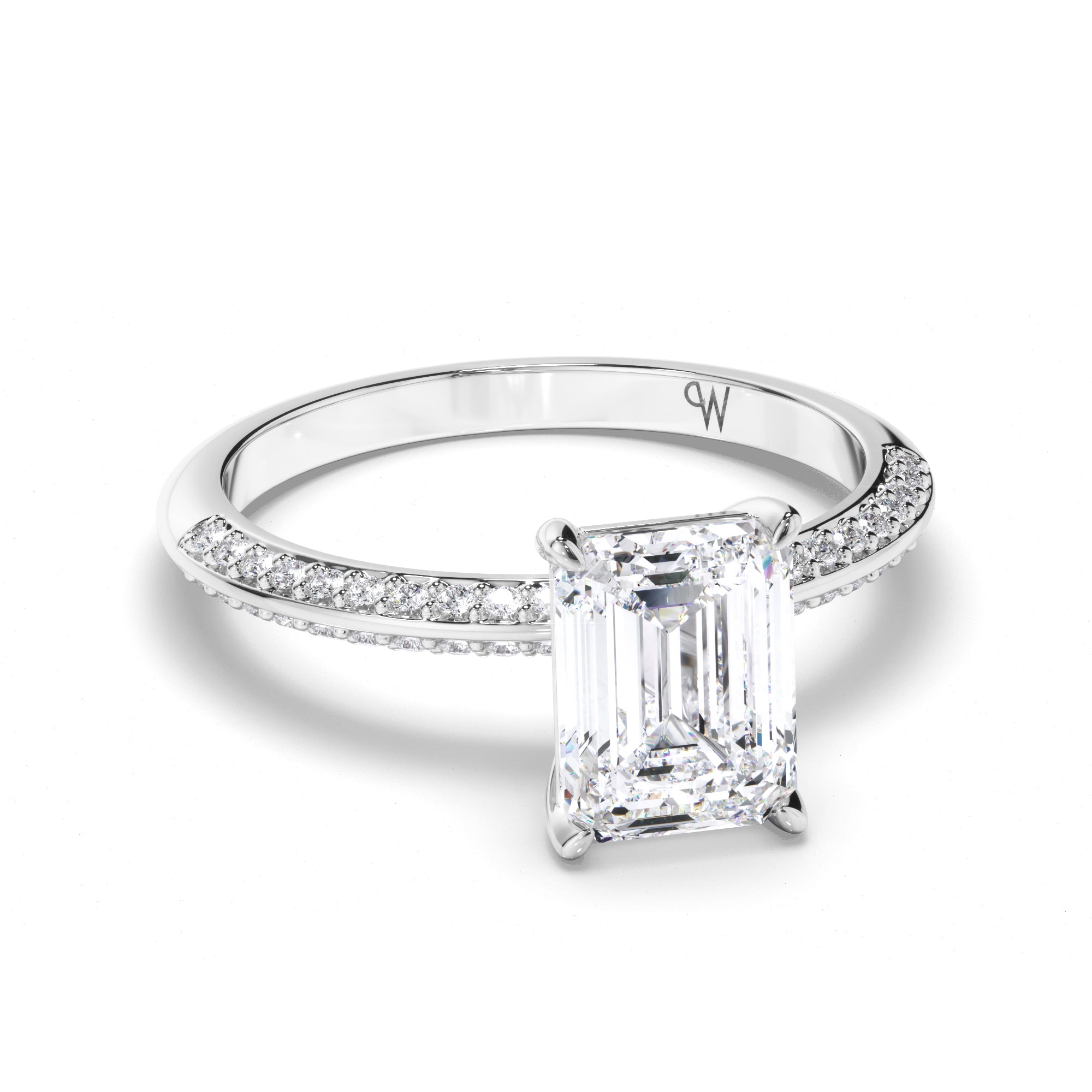 Emerald Cut Diamond Engagement Ring with Pave Band