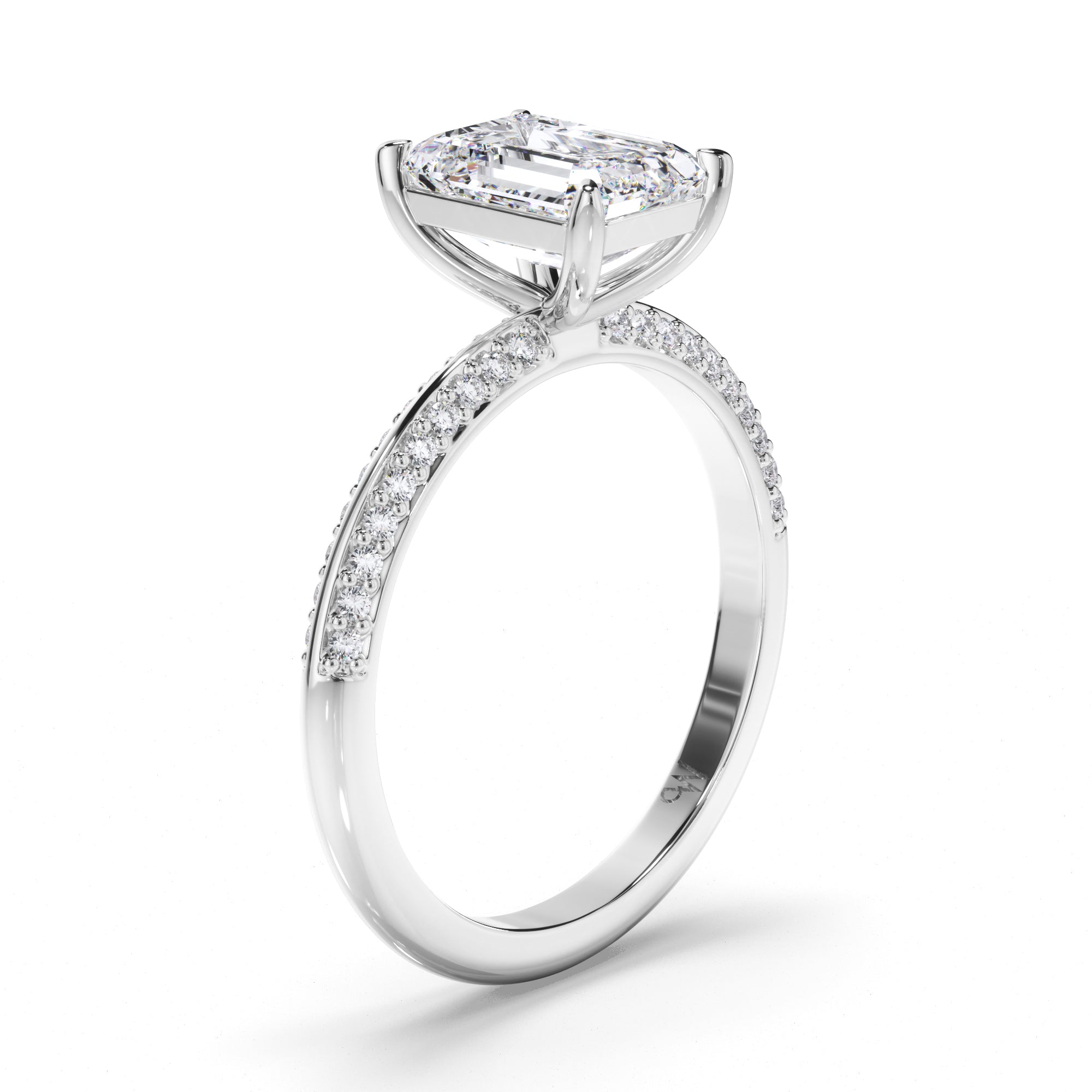 Emerald Cut Diamond Engagement Ring with Pave Band