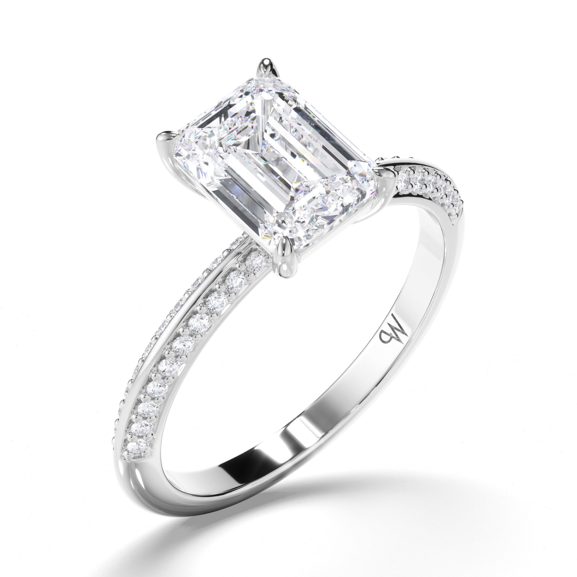 Emerald Cut Diamond Engagement Ring with Pave Band