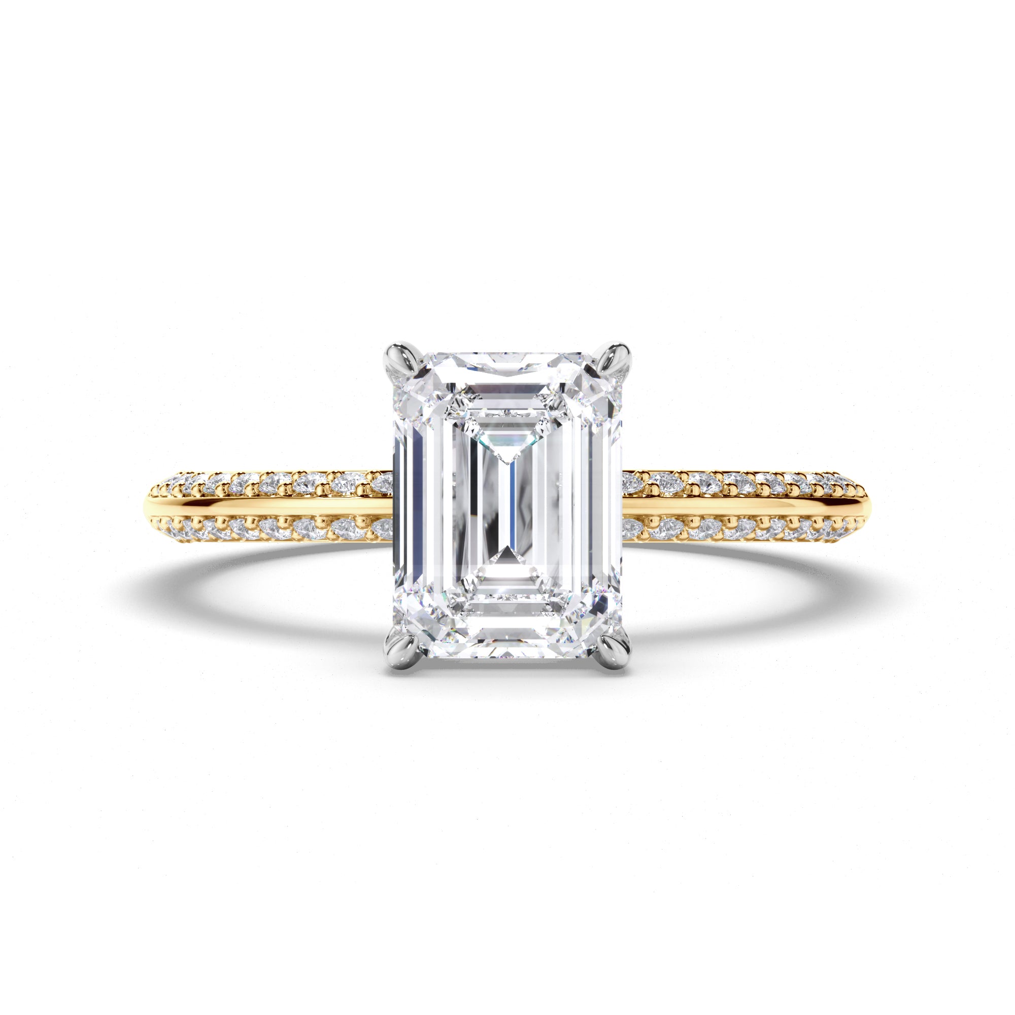 Emerald Cut Diamond Engagement Ring with Pave Band