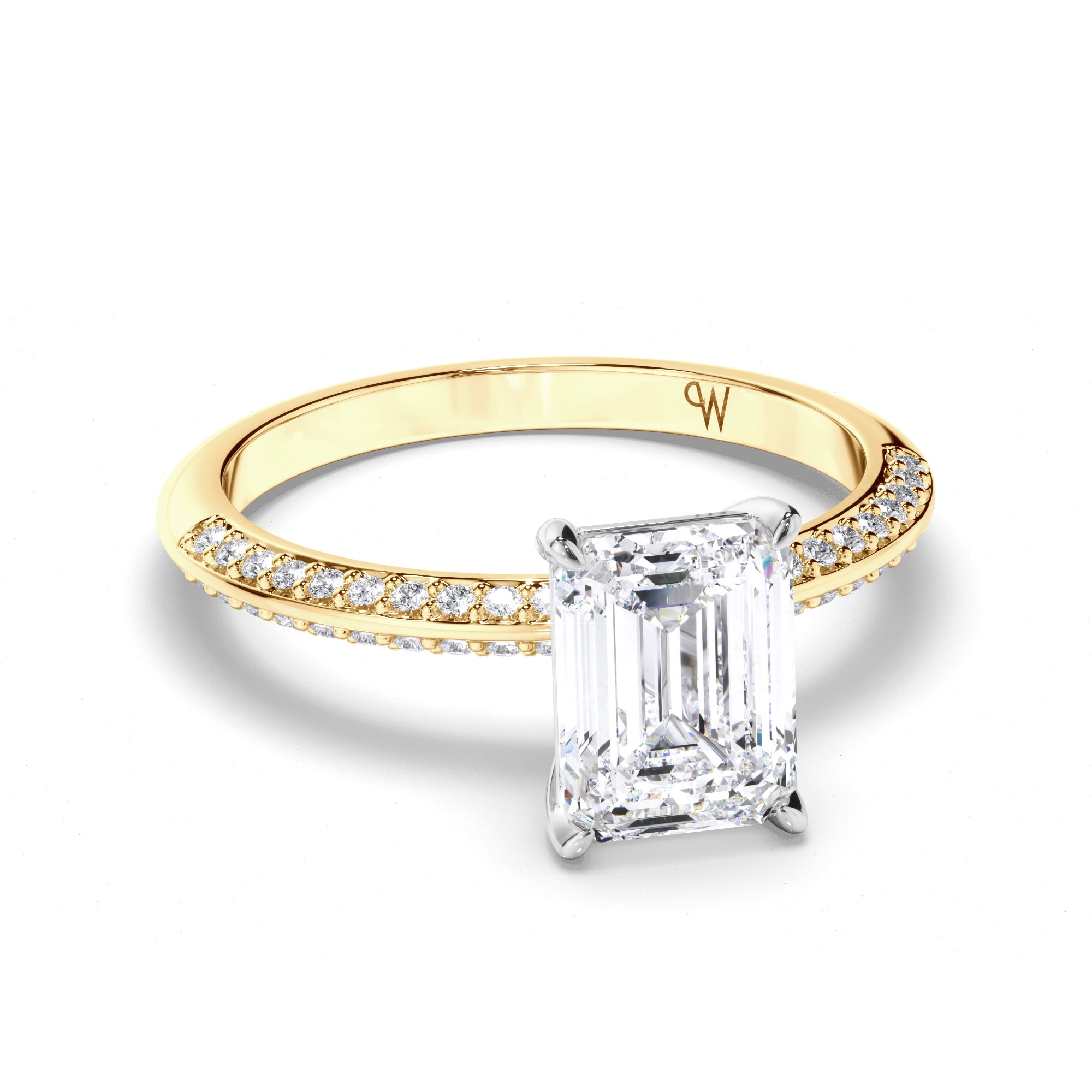 Emerald Cut Diamond Engagement Ring with Pave Band