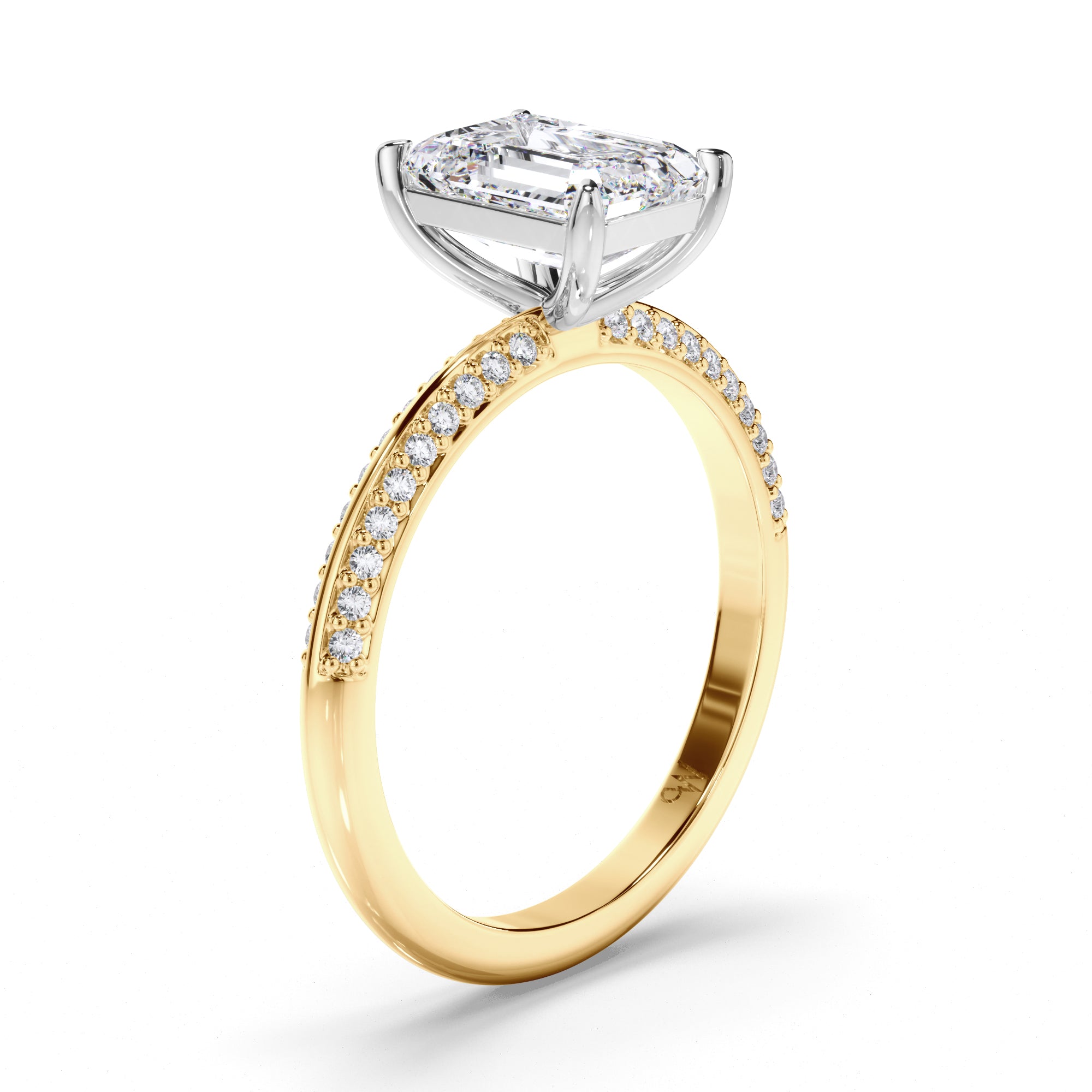 Emerald Cut Diamond Engagement Ring with Pave Band