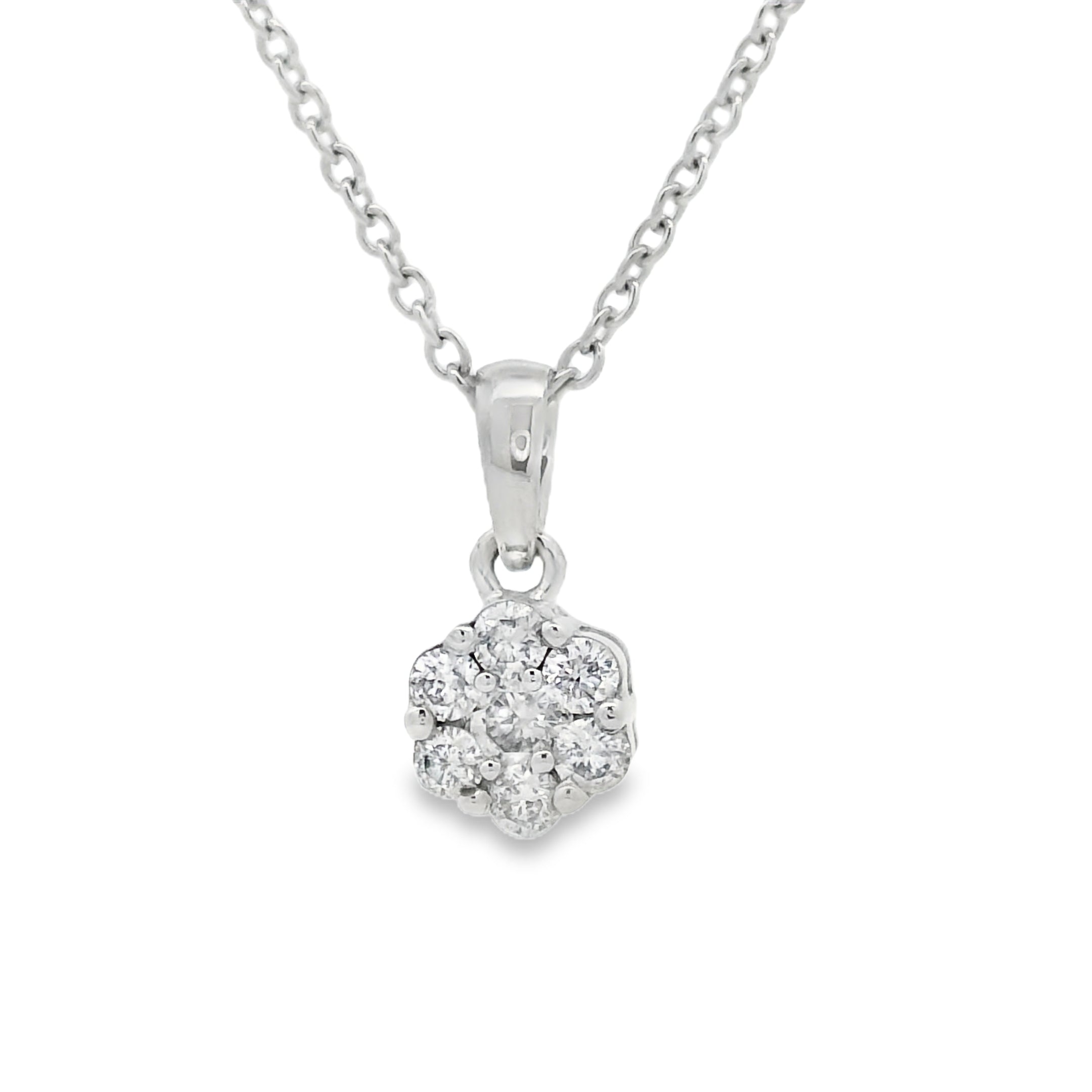 9ct White Gold Diamond Cluster Pendant
