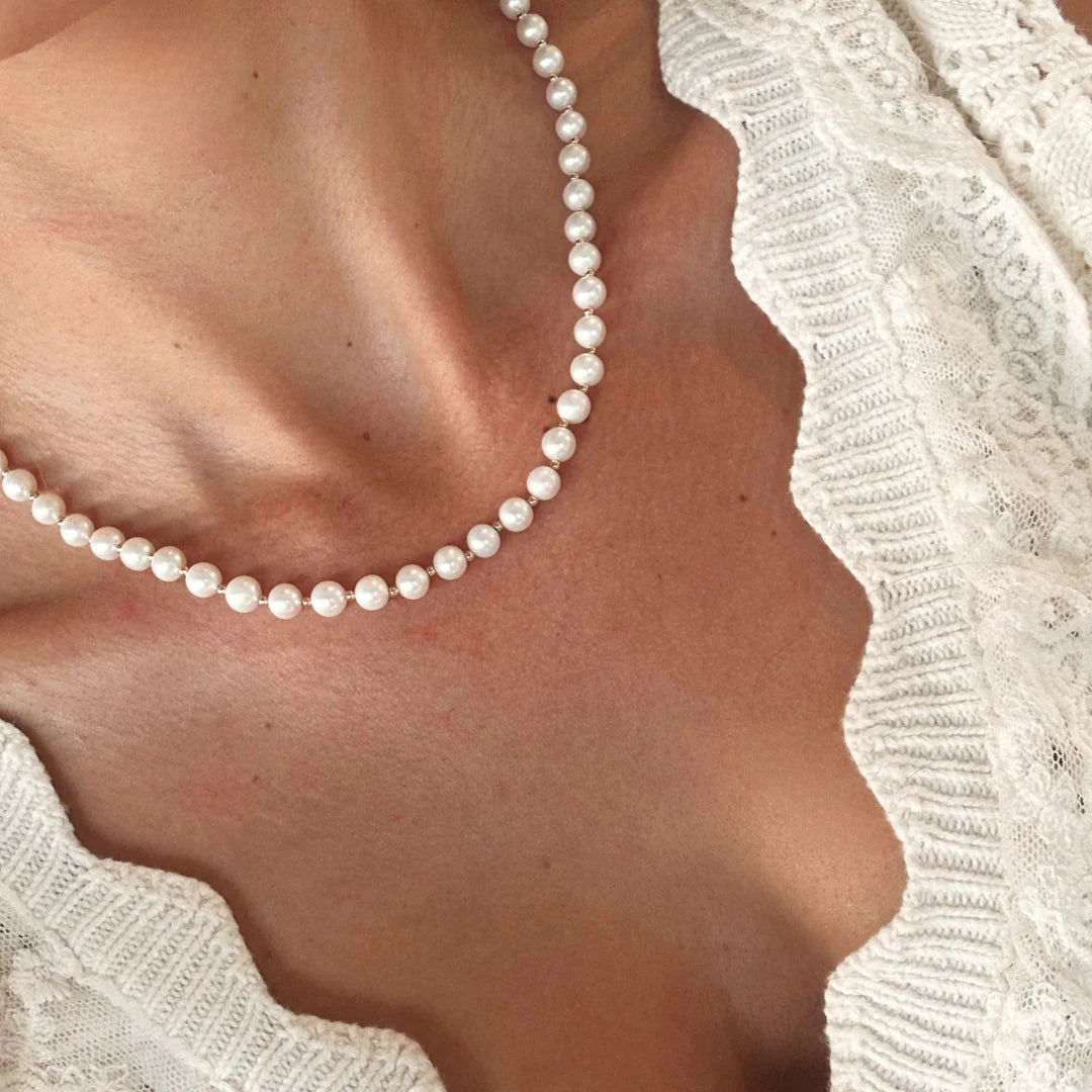 Freshwater Pearl and Gold Bead Strand Necklace