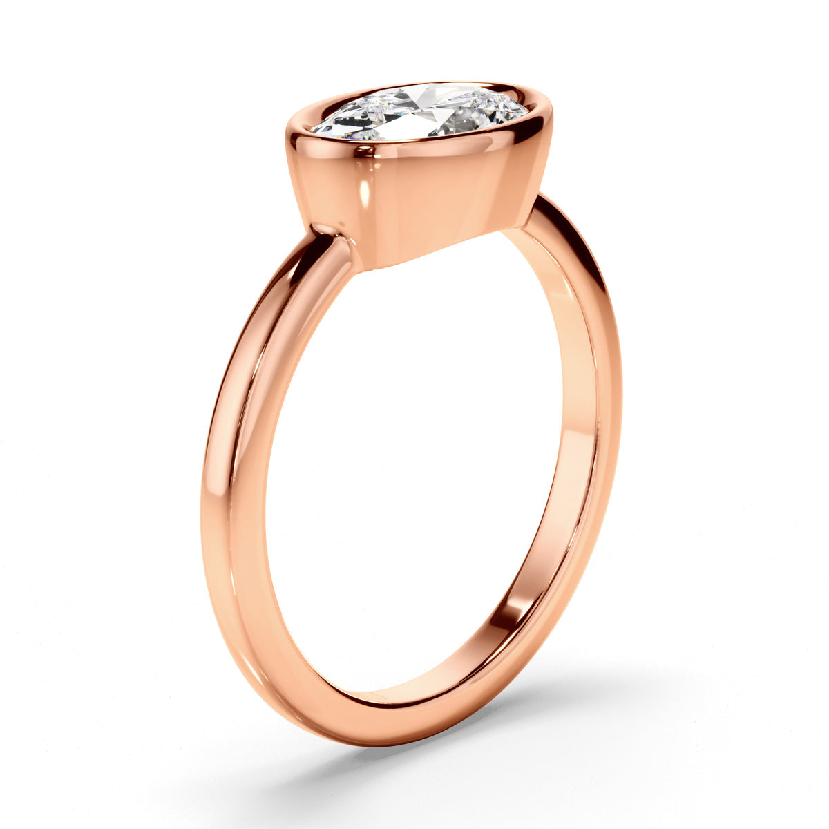 Oval Cut Diamond Bezel East West Solitaire Engagement Ring