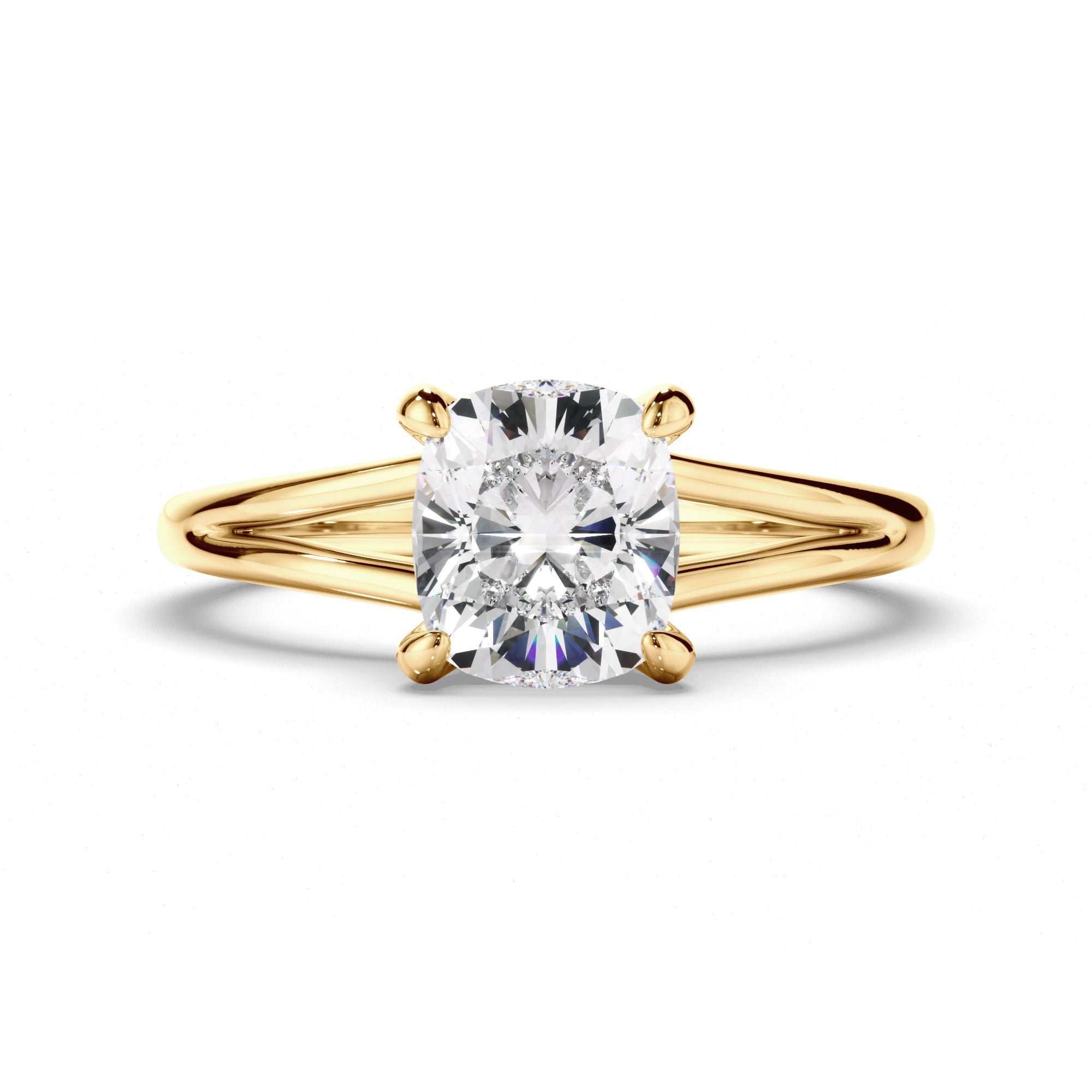 Cushion Cut Diamond Solitaire Hidden Halo Engagement Ring