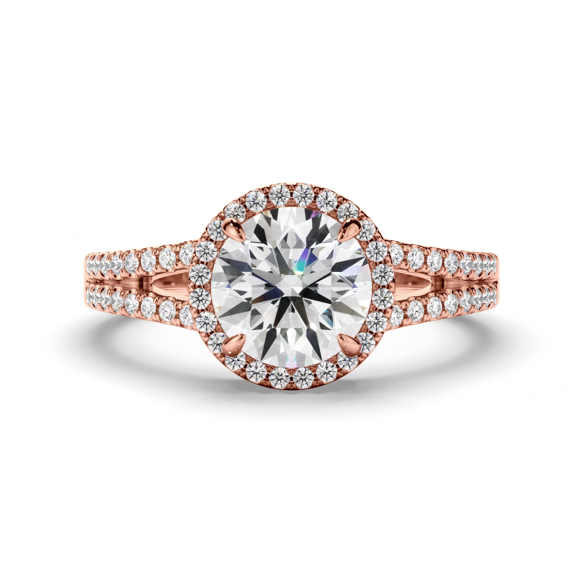 Round Brilliant Cut Diamond Halo Engagement Ring with Pave Sides