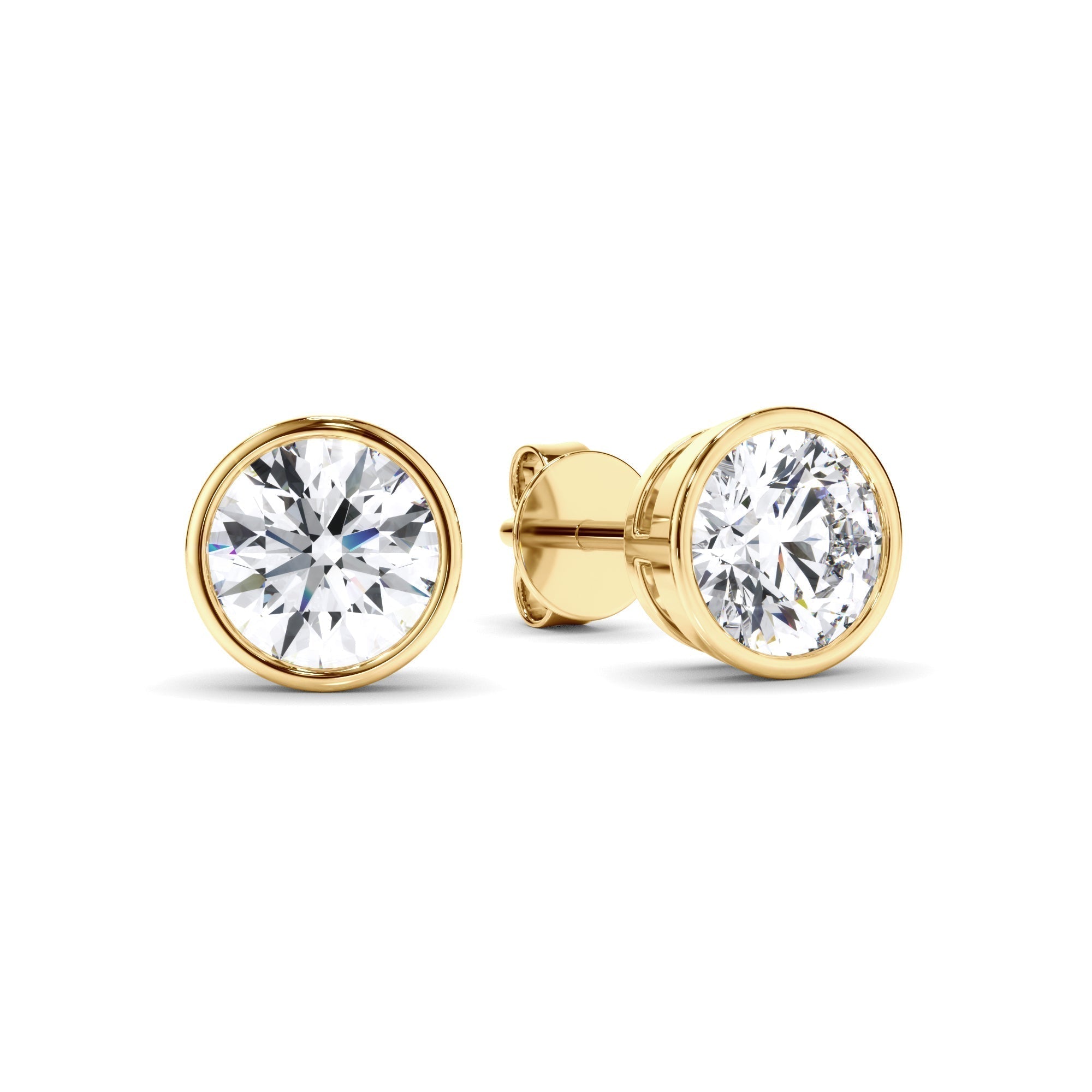 Round Brilliant Cut Diamond Bezel Set Stud Earrings