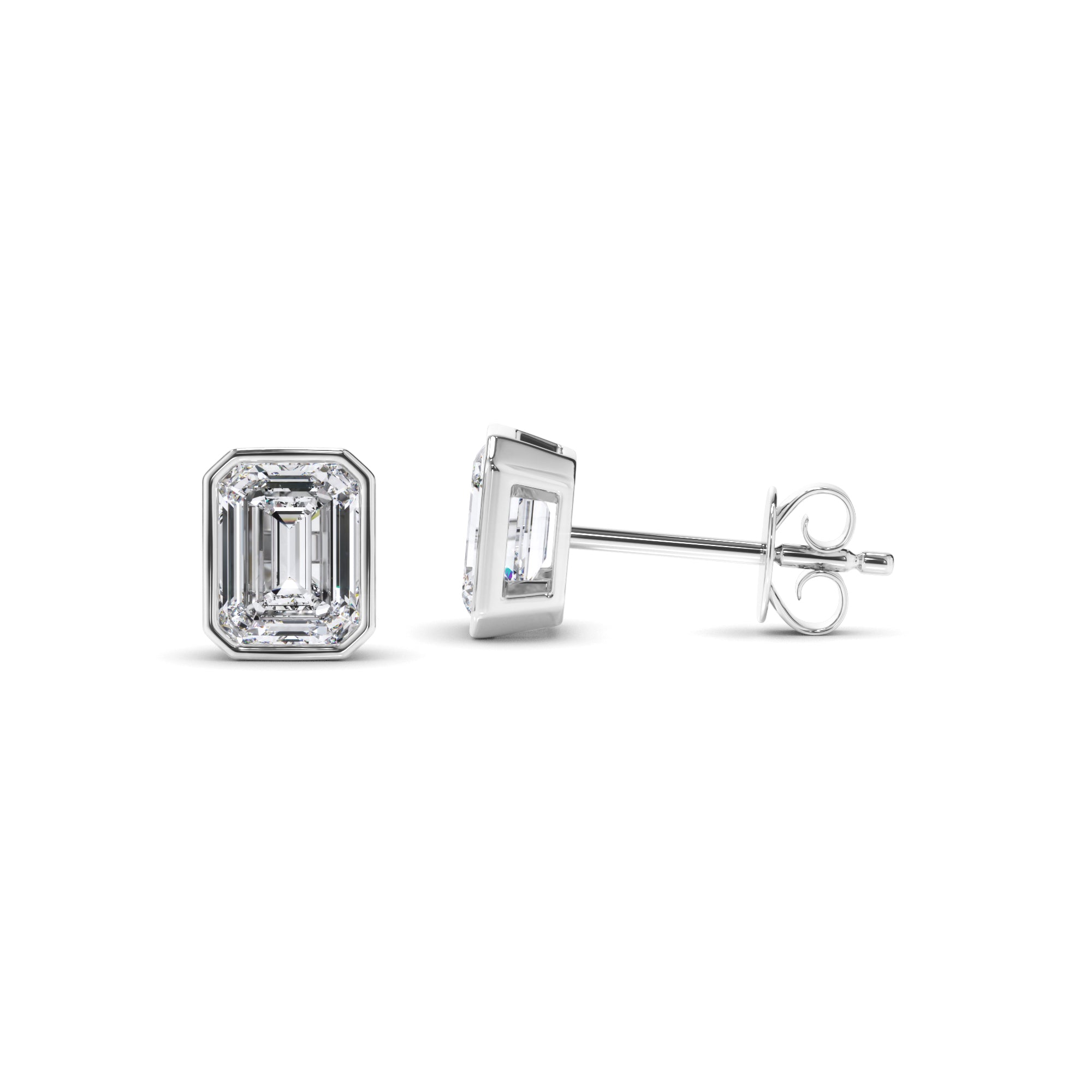 Emerald Cut Diamond Bezel Set Stud Earrings