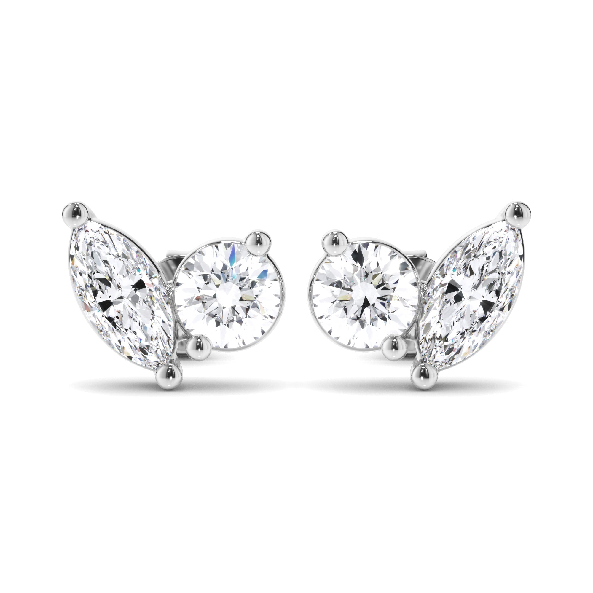 Pear & Round Brilliant Cut Diamond Toi et Moi Stud Earrings