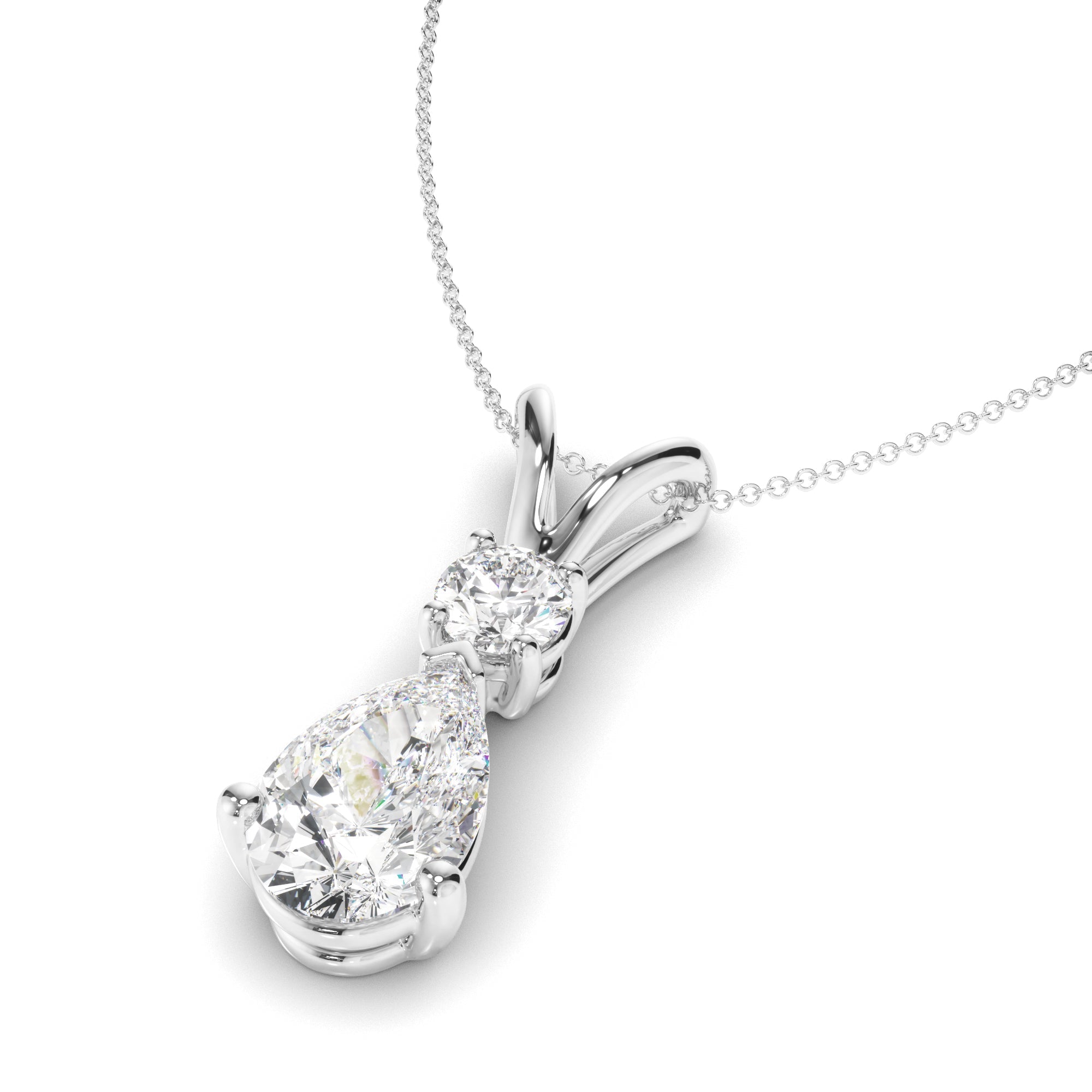 Pear & Round Brilliant Cut Diamond Drop Pendant