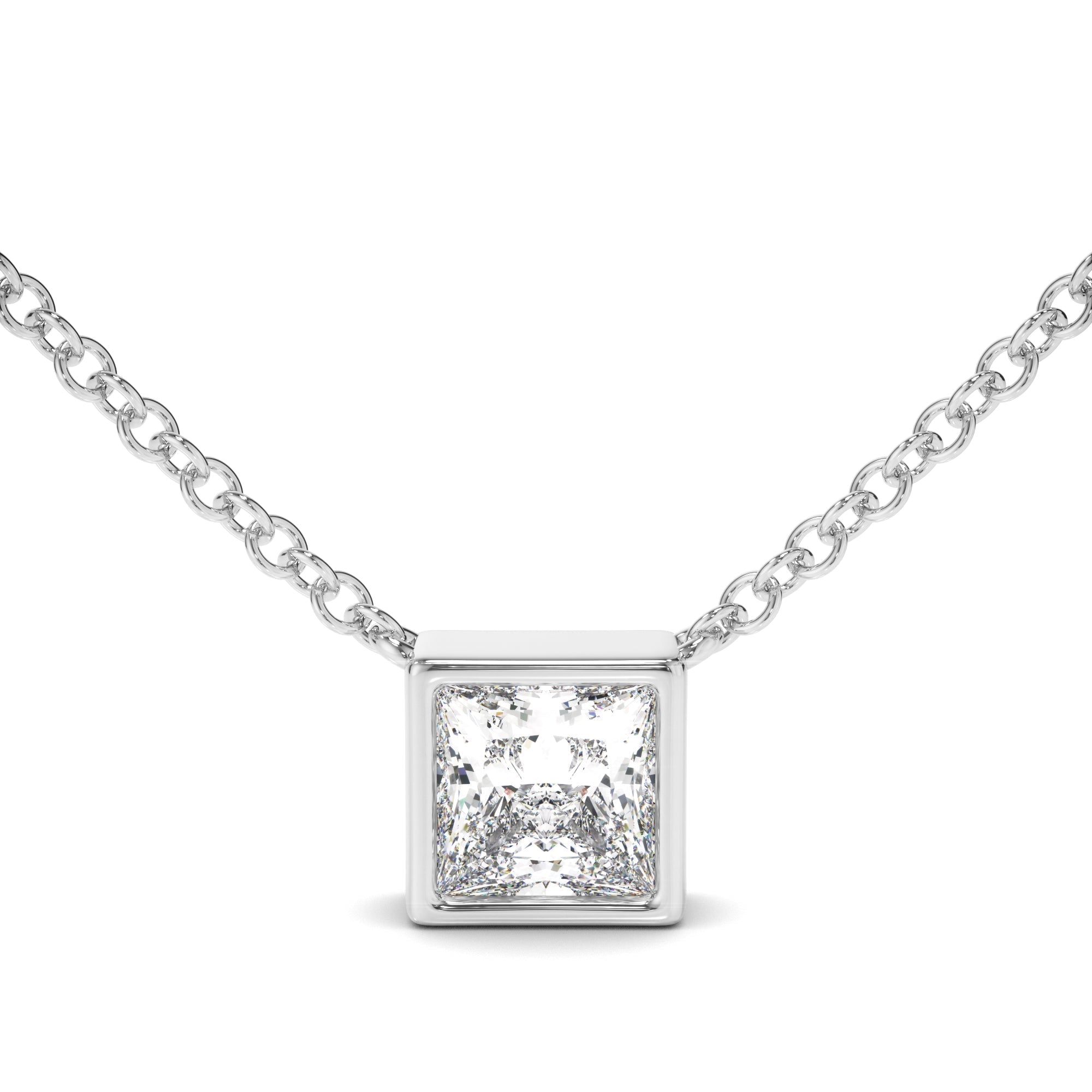 Princess Cut Diamond Bezel Set Necklet