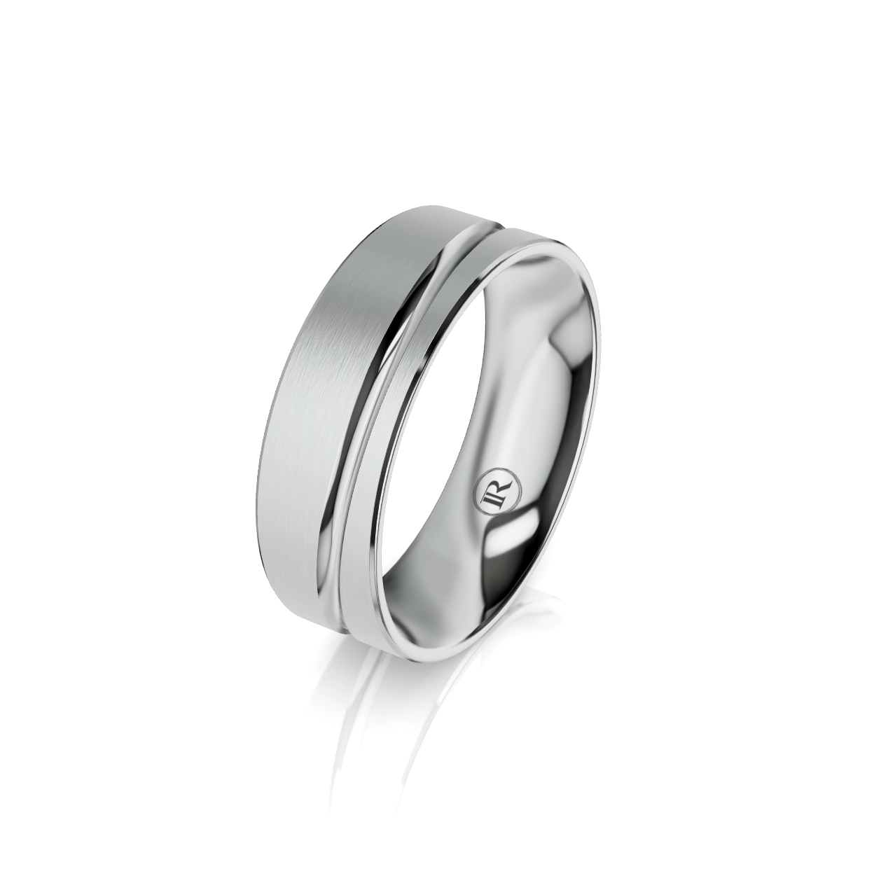 9ct White Gold Offset Groove Detail Wedding Ring