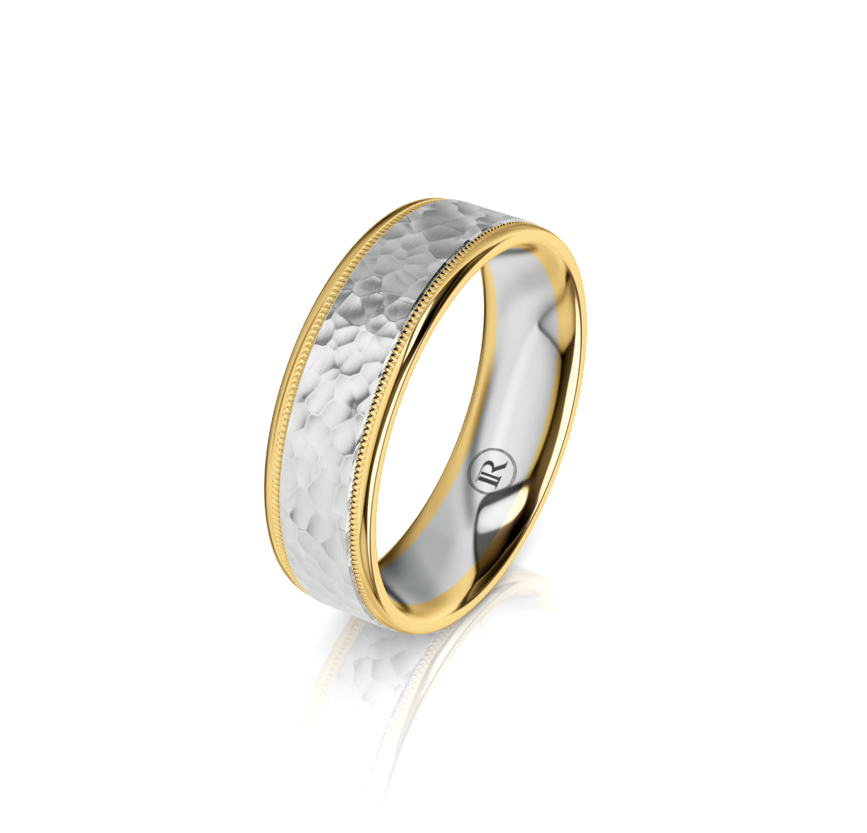 9ct White and Yellow Gold Hammer Finish Wedding Ring