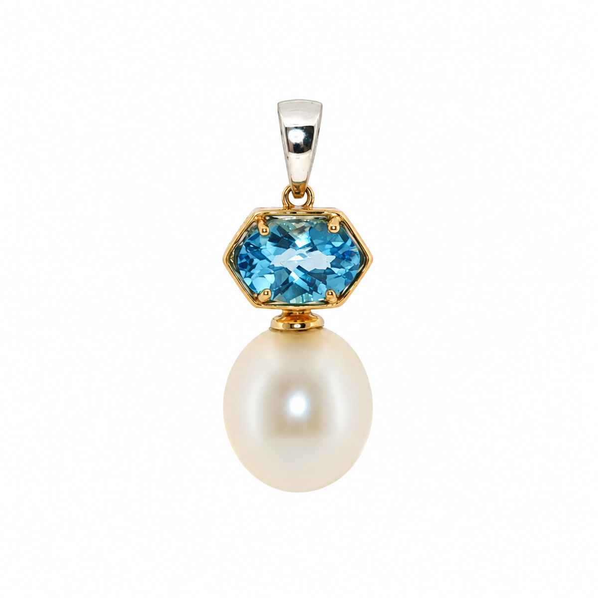 Yellow Gold & Sterling Silver Pearl and Topaz Pendant