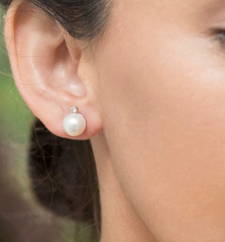 9ct White Gold Pearl and Diamond Studs
