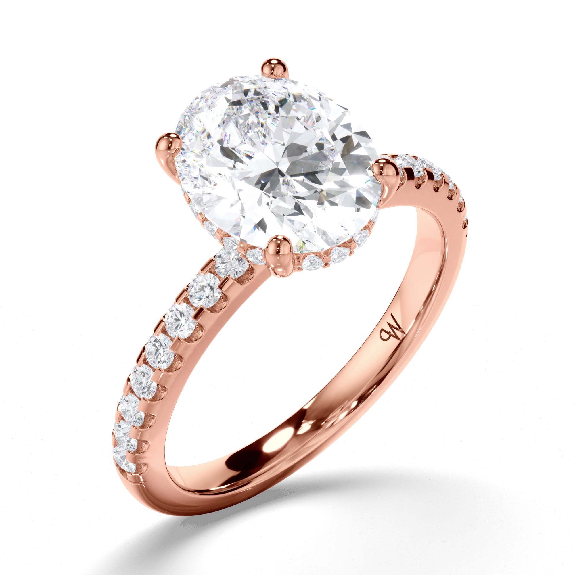Oval Diamond Engagement Ring with Hidden Halo and Cut Claw Band