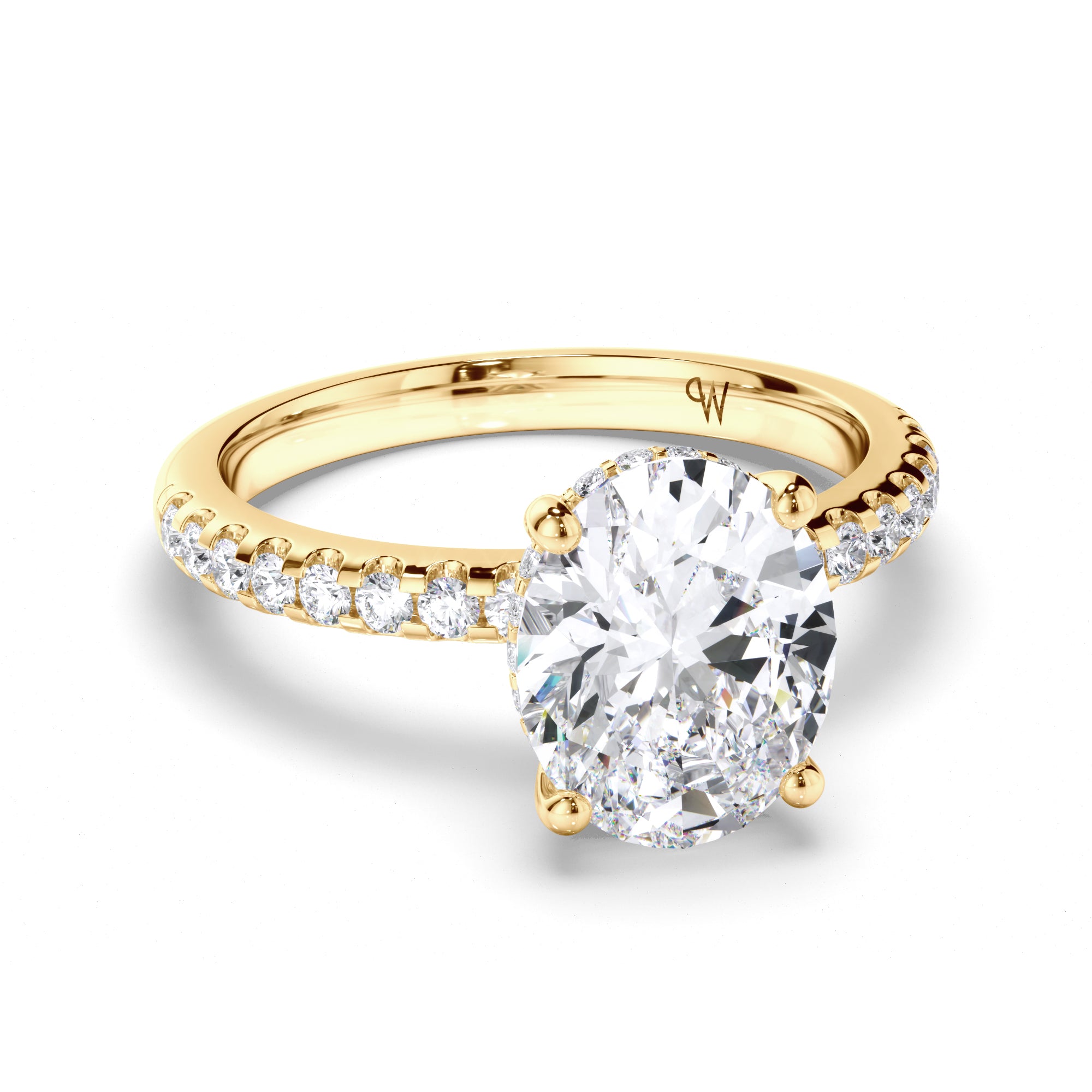 Oval Diamond Engagement Ring with Hidden Halo and Cut Claw Band
