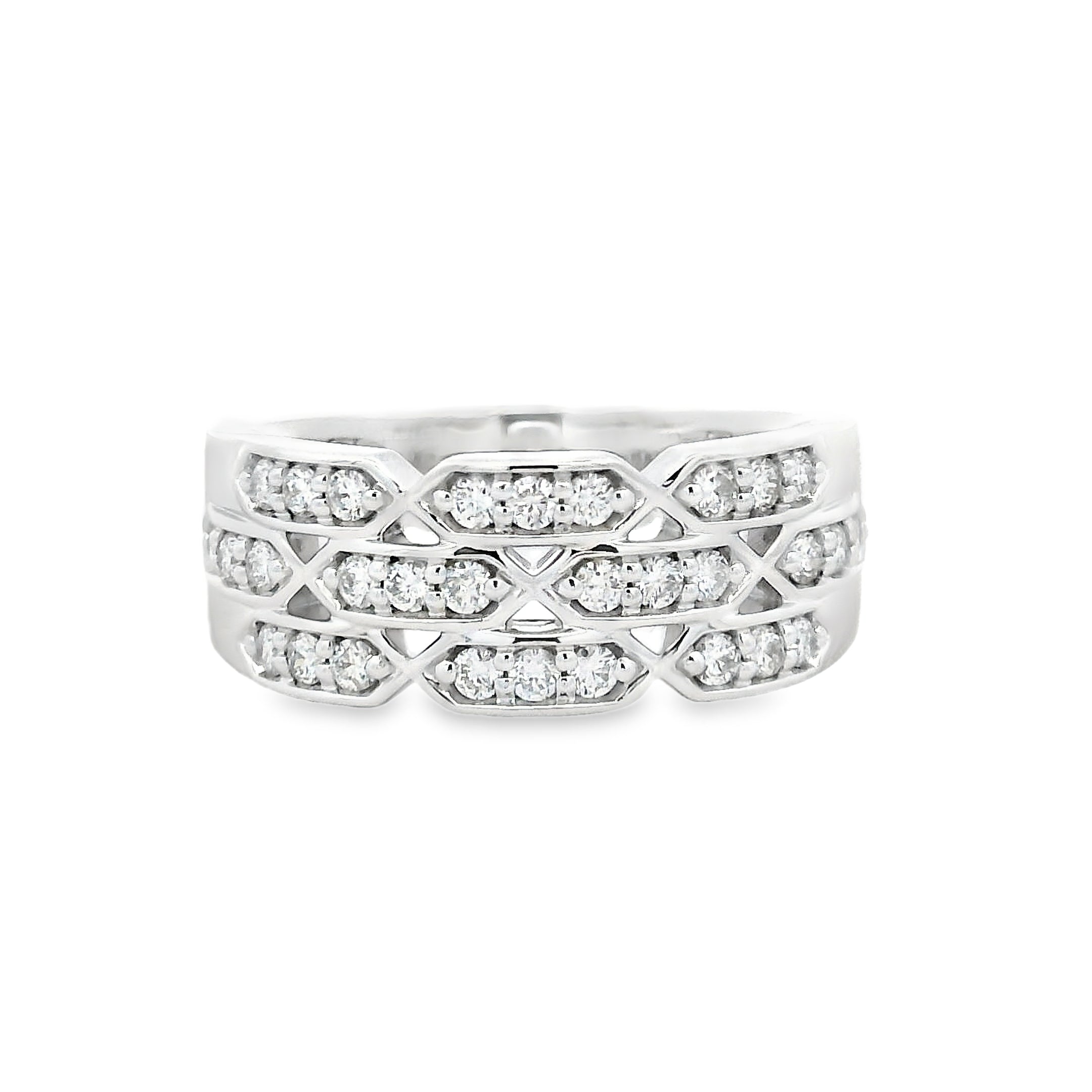 9ct White Gold Brick Dress Ring