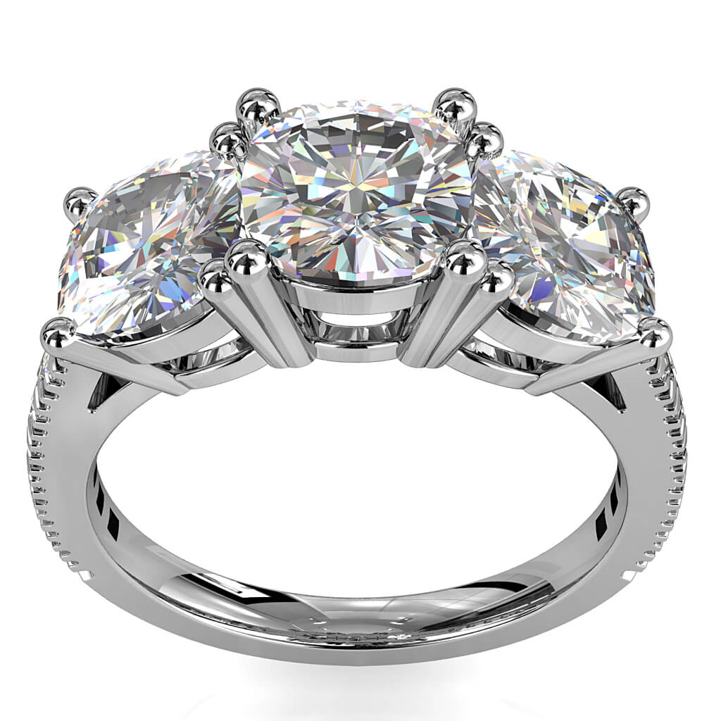 Asscher Cut Trilogy Diamond Engagement Ring, on a Cut Claw Band.