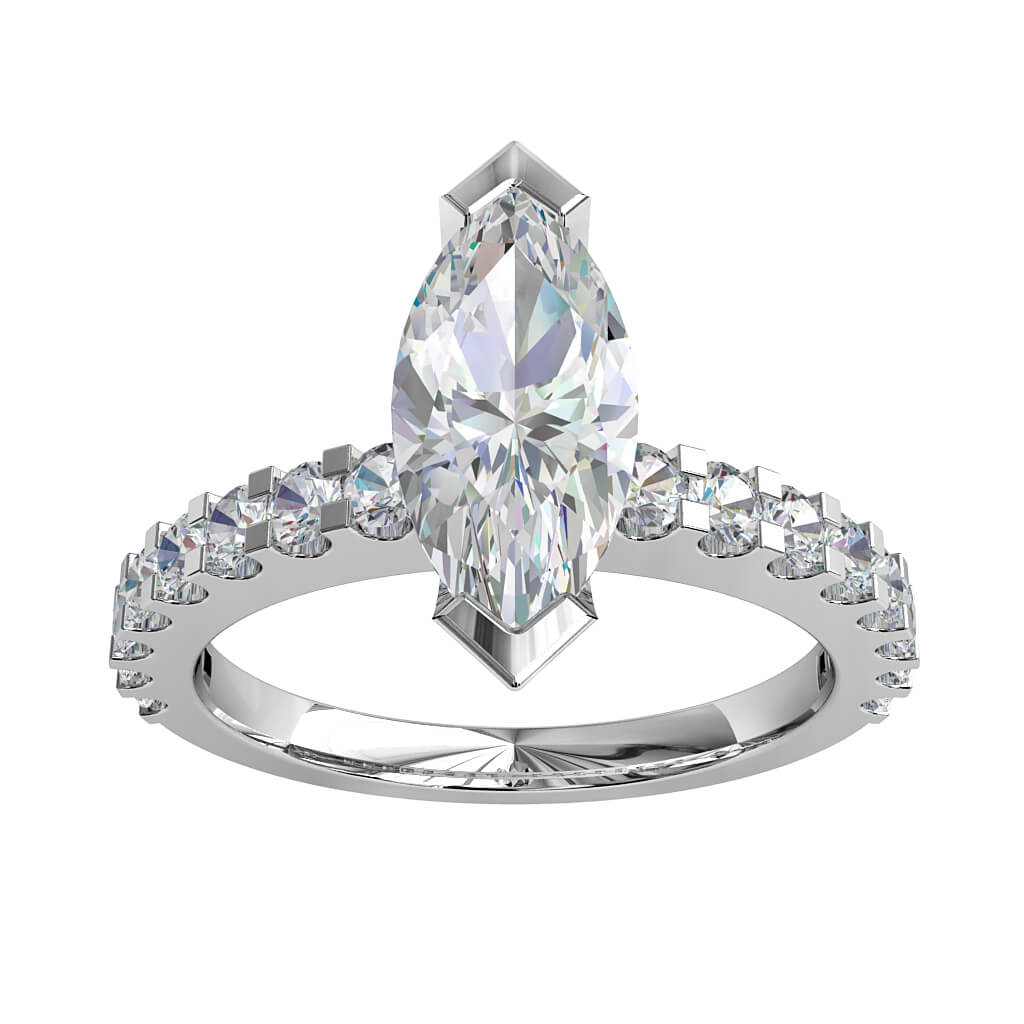 Marquise Cut Solitaire Diamond Engagement Ring, V End Claw Set on a Heavy Cut Claw Band.
