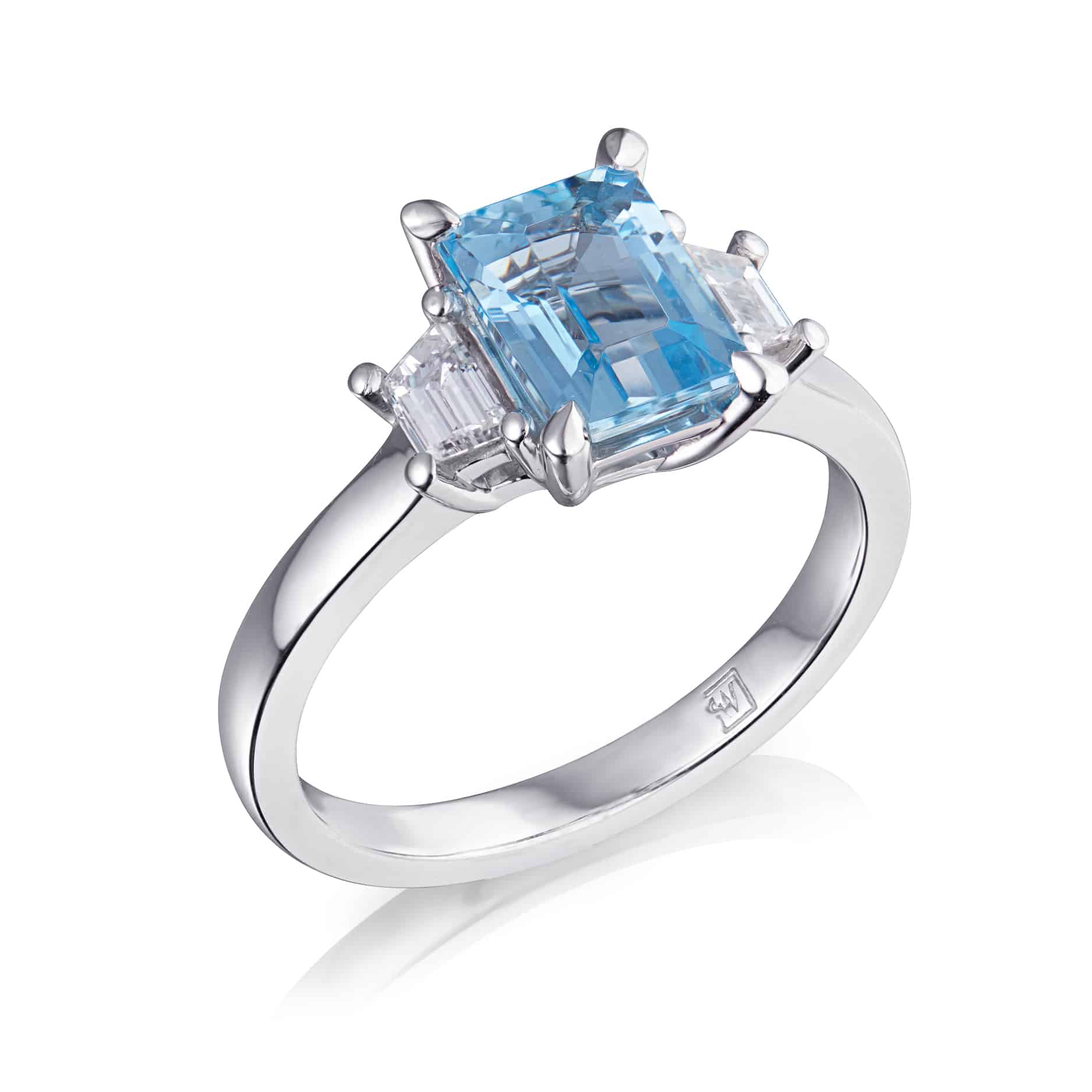 Emerald Aquamarine & Diamond Three Stone Ring